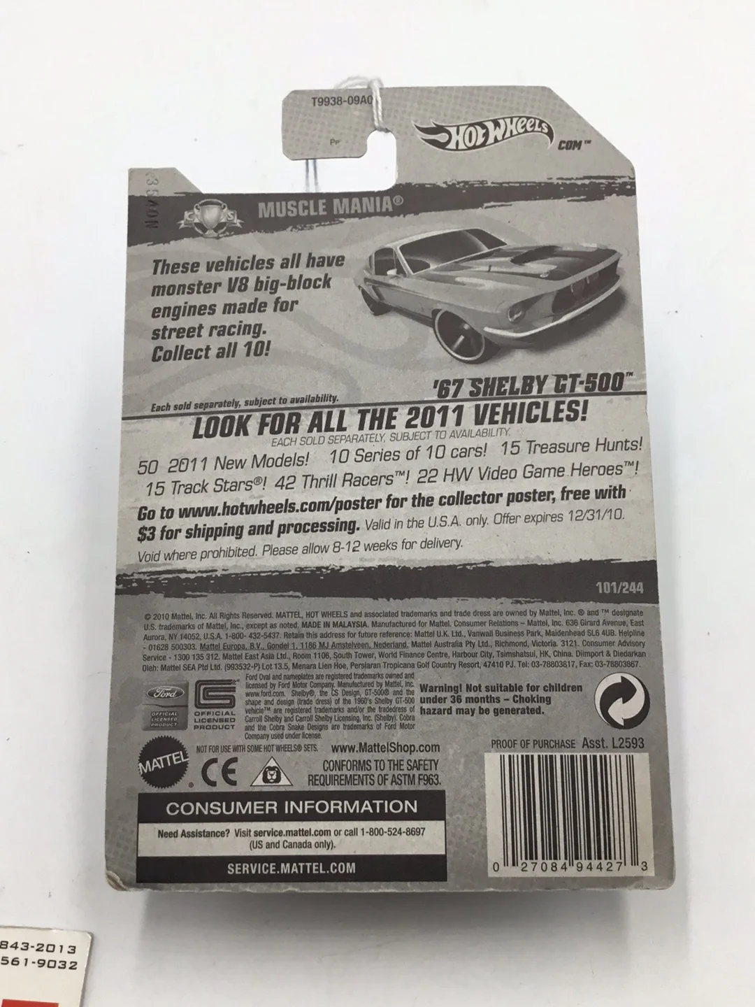 2011 Hot Wheels #101 67 Shelby GT 500  Gold 29B - Image 6