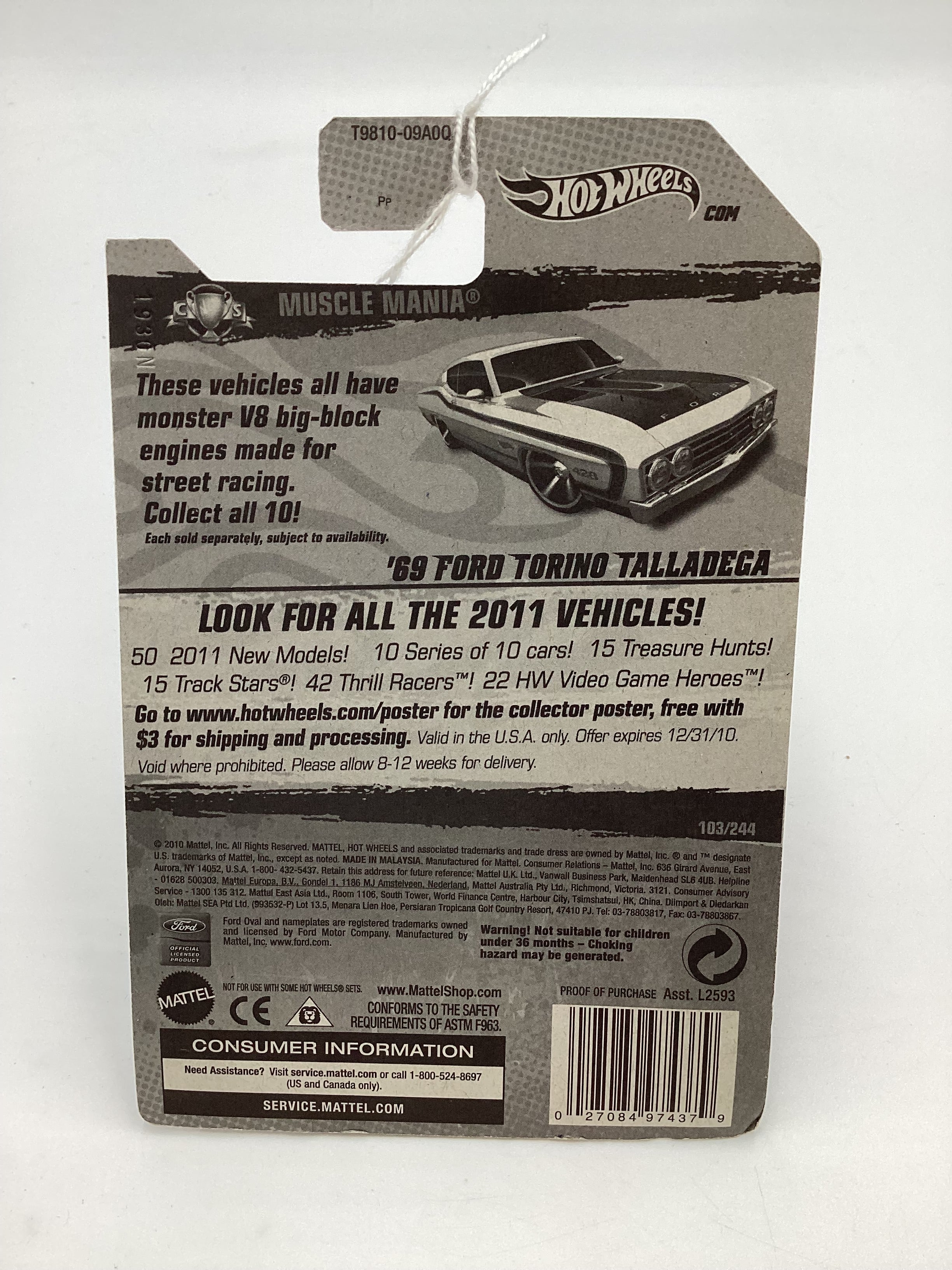 2011 Hot Wheels #103 69 Ford Torino Talledega White - Image 7