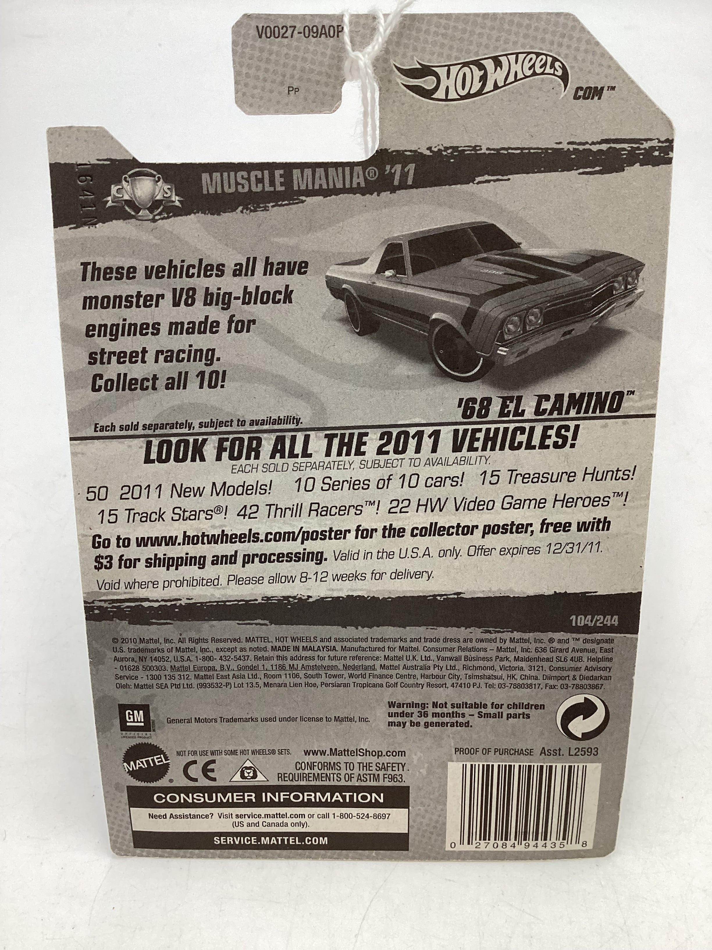 2011 Hot wheels #104 68 El Camino Orange 7i - Image 7
