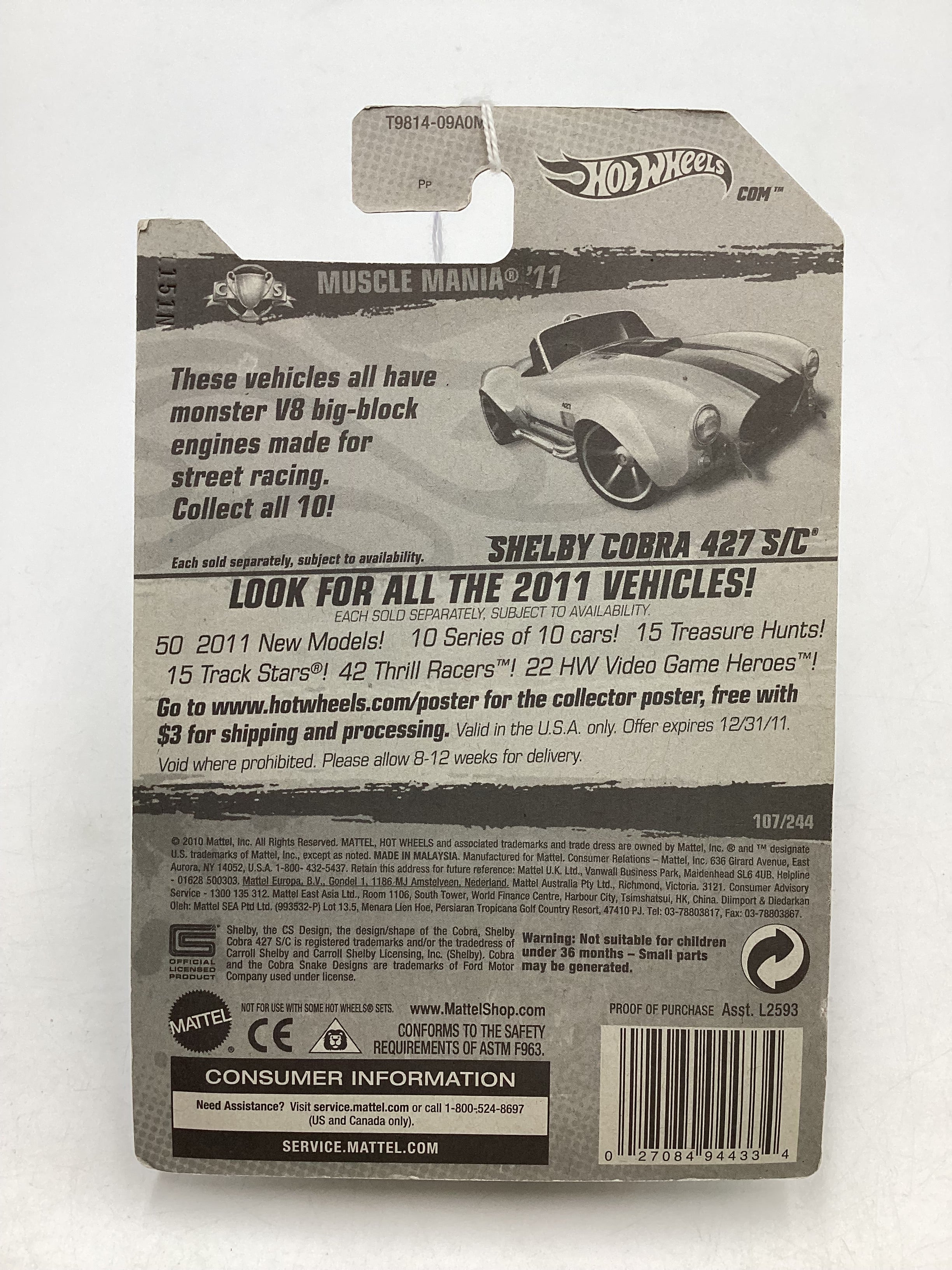 2011 Hot Wheels #107 67 Shelby Cobra 427 S/C Silver 34B - Image 7