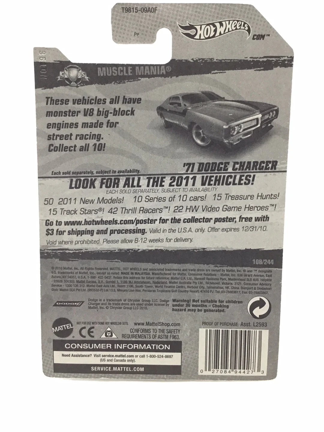 2011 Hot wheels #108 71 Dodge Charger 47B - Image 6