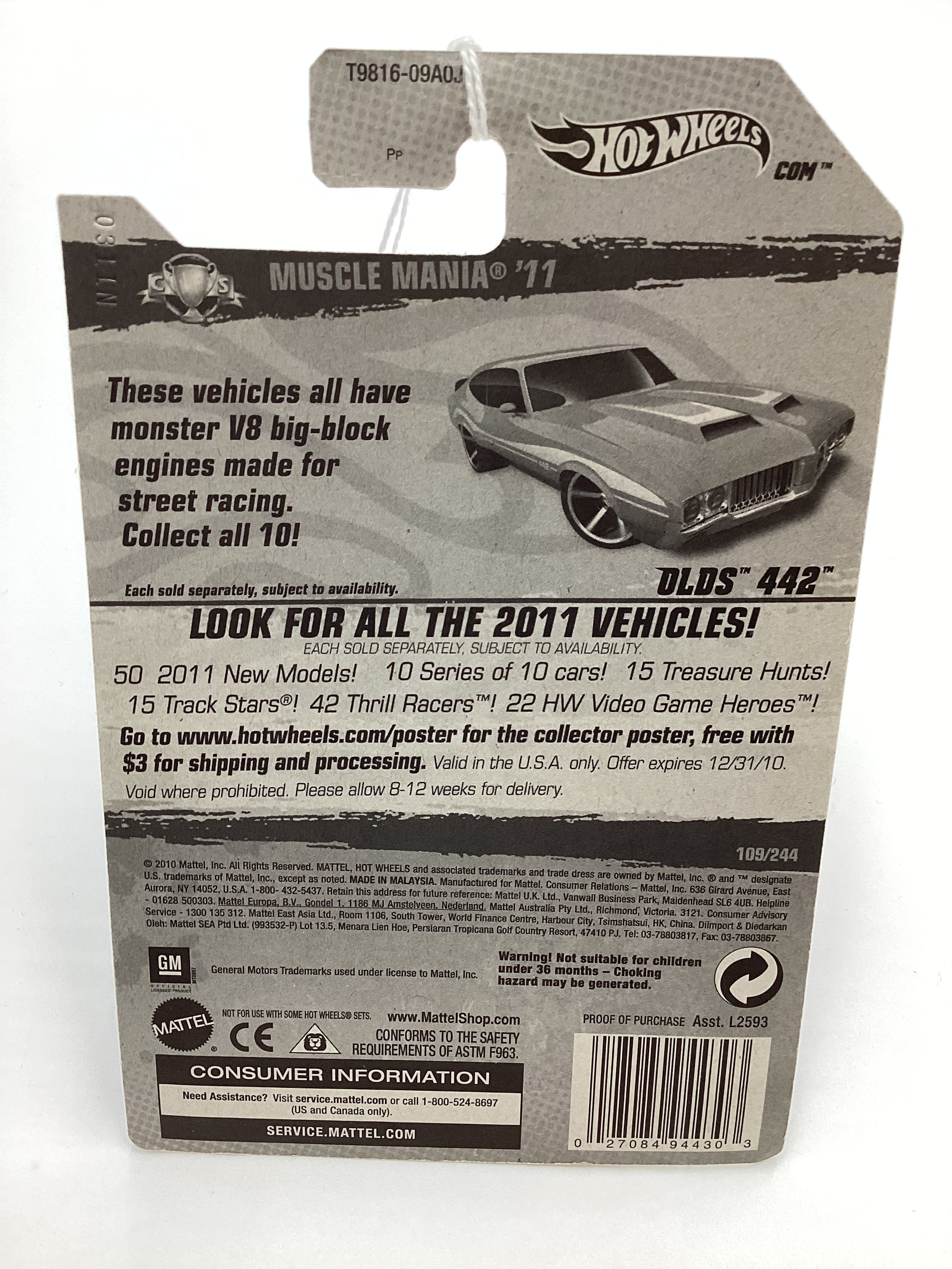 2011 Hot Wheels #109 Olds 442 Teal Walmart Exclusive Banner 235C - Image 7