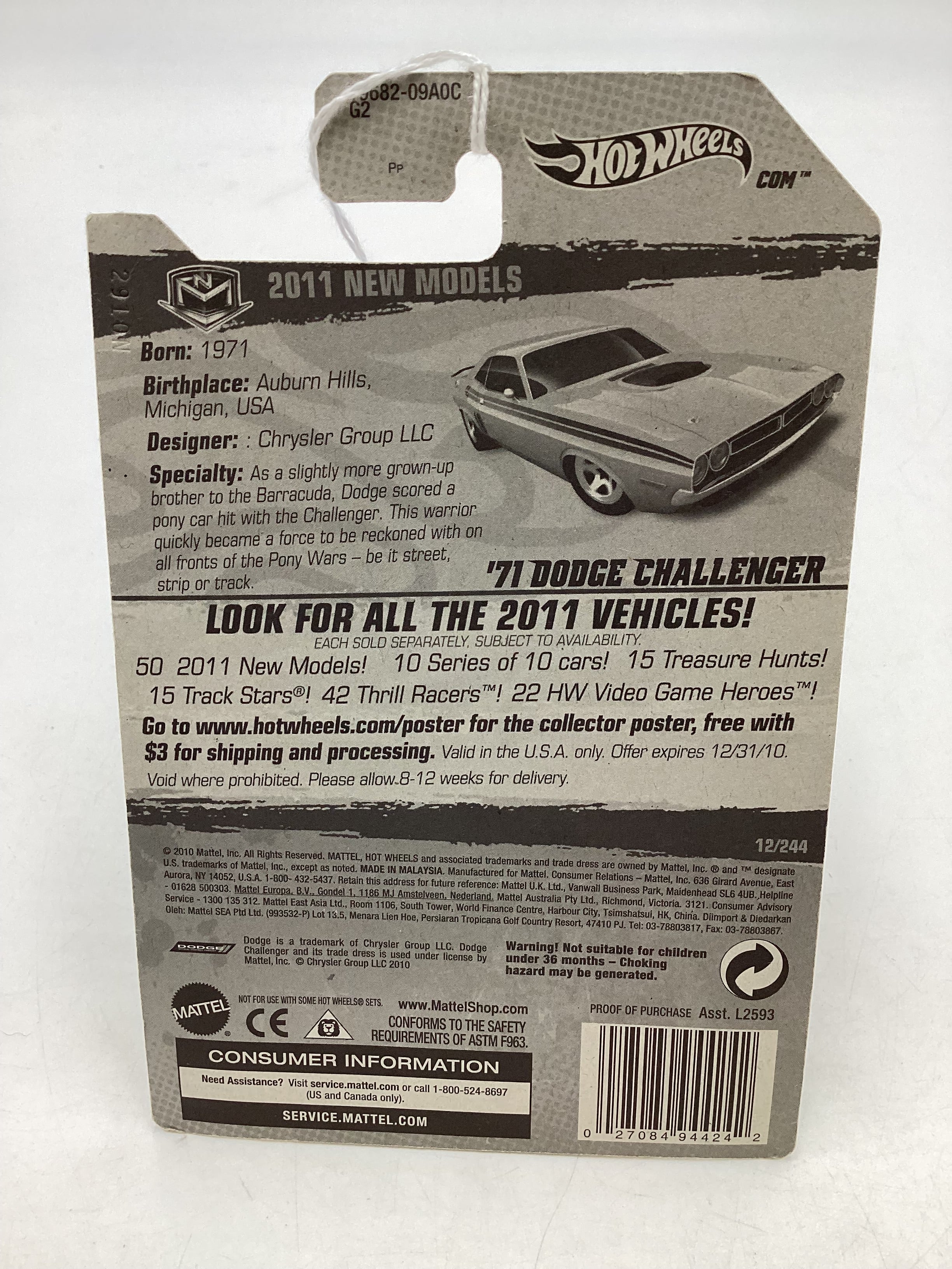 2011 Hot Wheels #12 71 Dodge Challenger Green 46H - Image 7