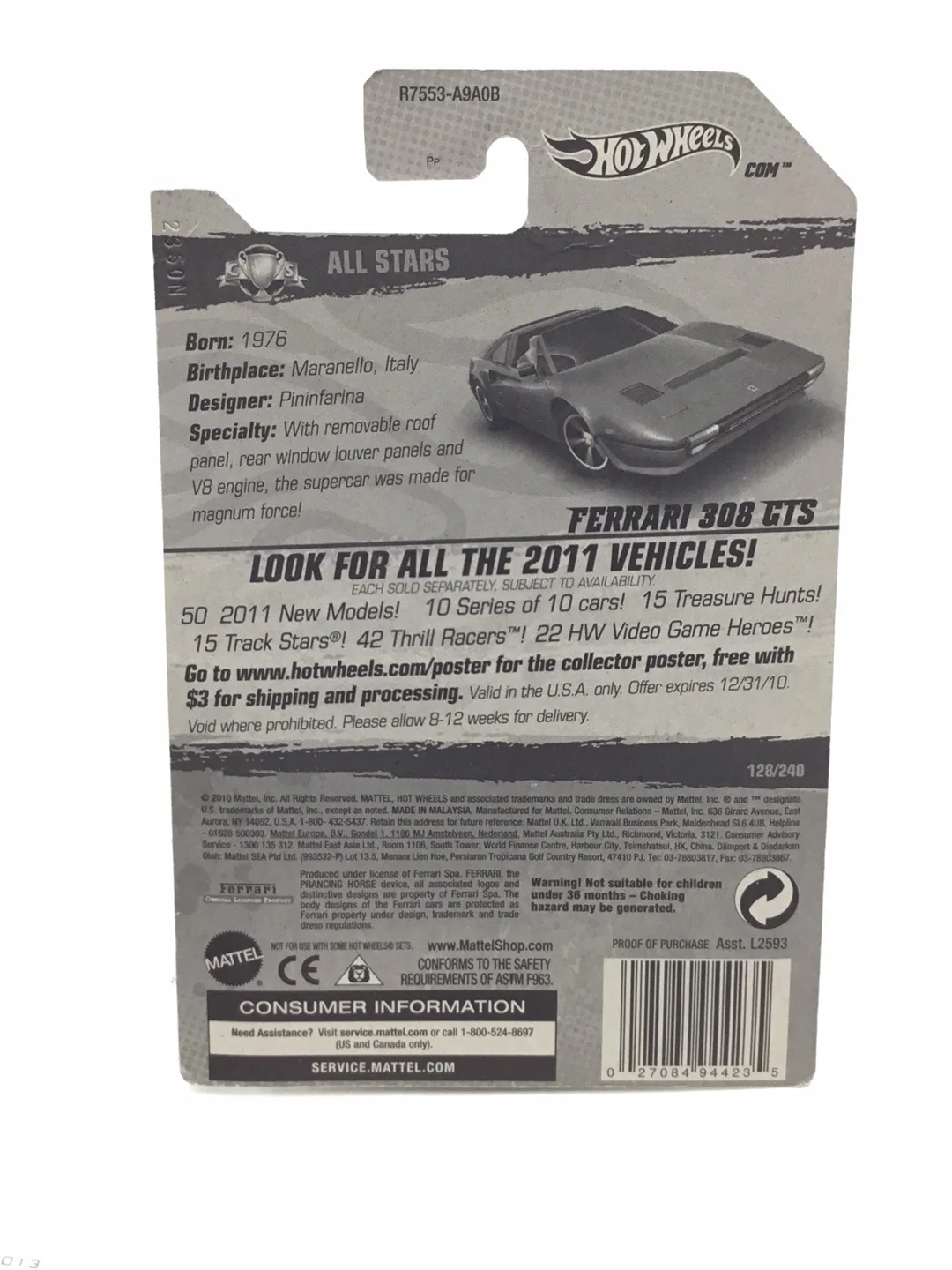 2011 Hot wheels #128 Ferrari 308 GTS with protector - Image 6