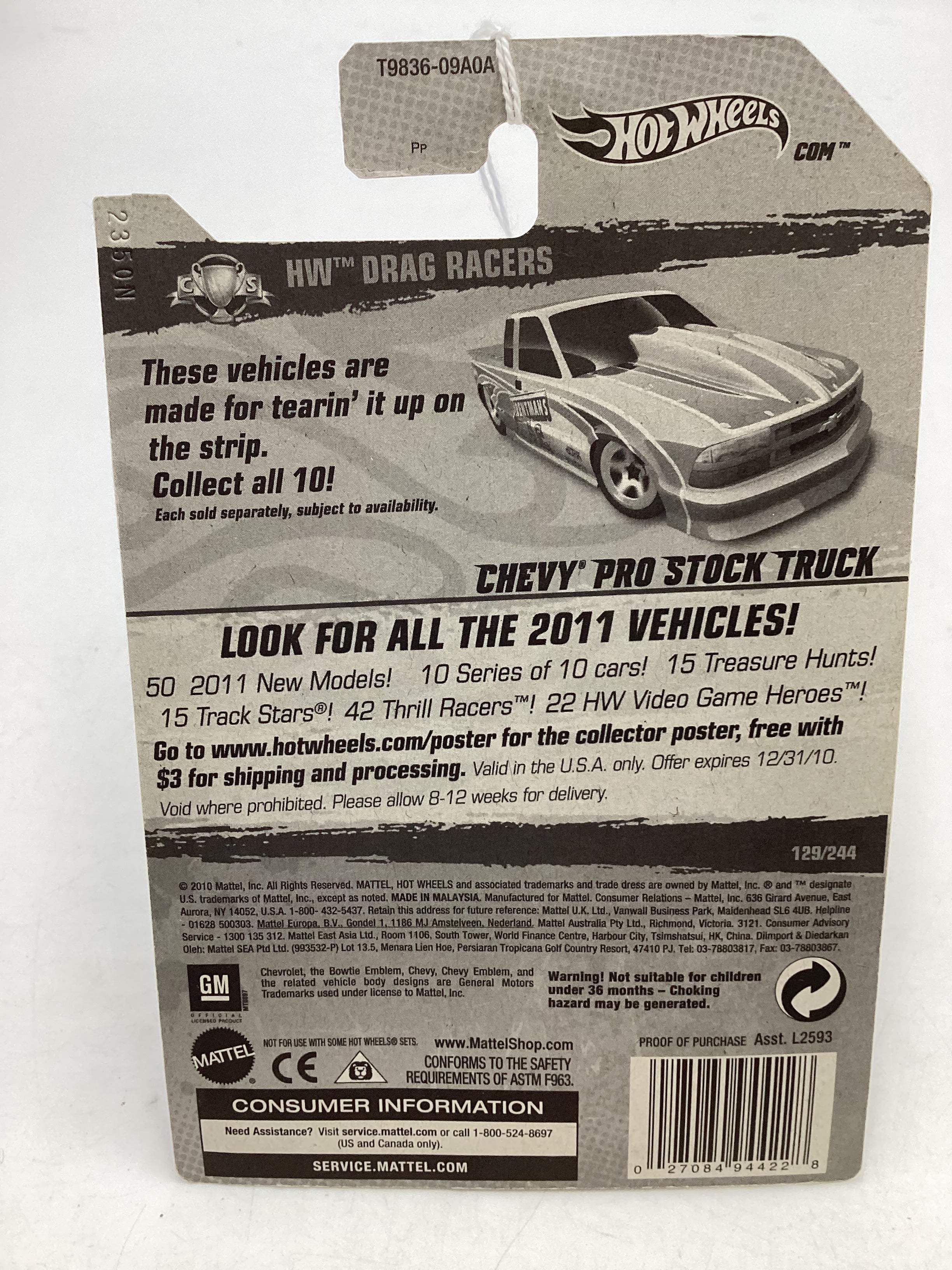 2011 Hot Wheels #129 Chevy Pro Stock Truck Silver 9H - Image 7