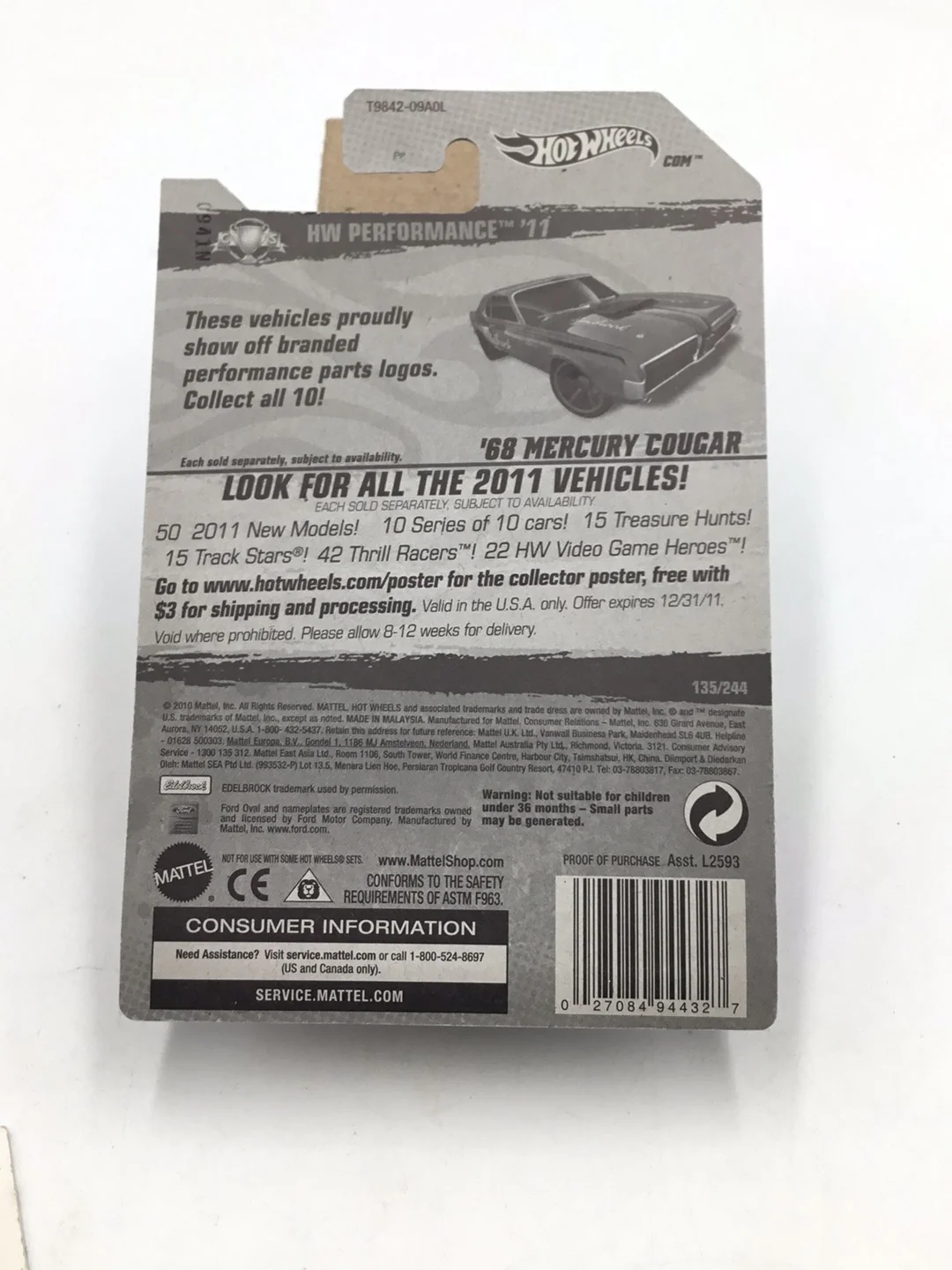 2011 Hot wheels #135 68 Mercury Cougar edelbrock Y2 - Image 6