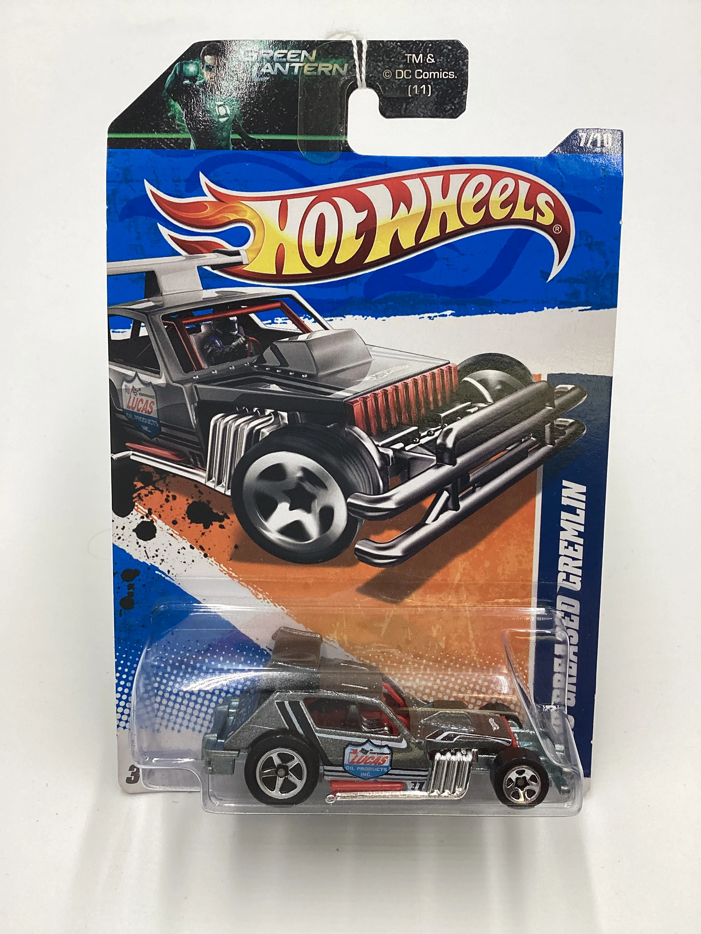 2011 Hot Wheels #137 AMC Greased Gremlin Lucas Oil Gray Green Lantern Card - Image 2