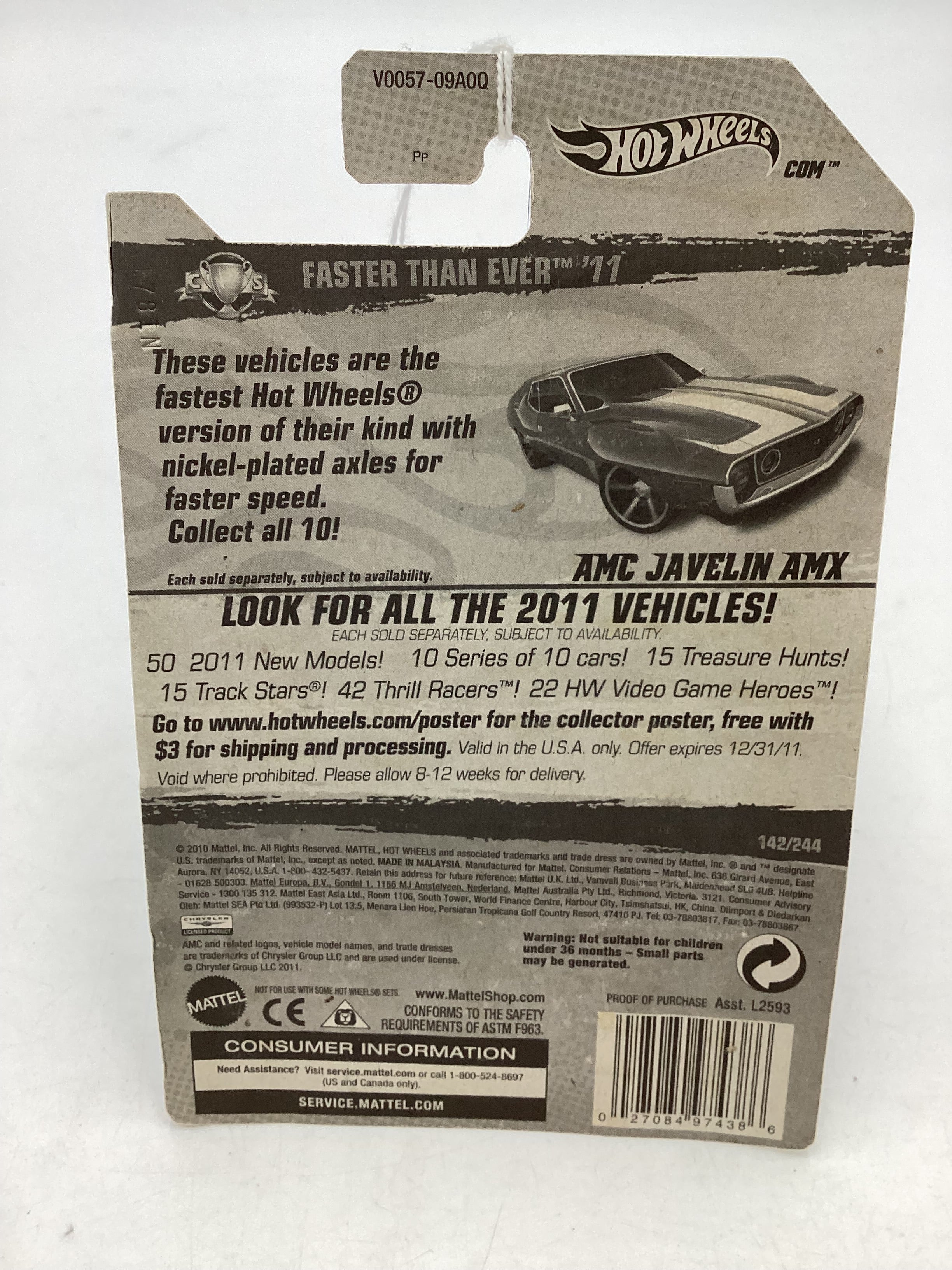 2011 Hot wheels #142 Faster Than Ever AMC Javelin AMX Blue Kmart KDays 240F - Image 6