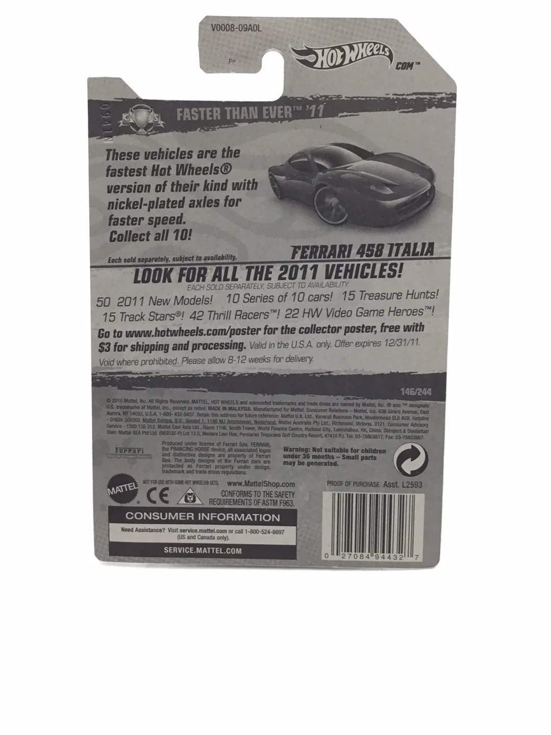2011 Hot wheels #146 Ferrari 458 Italia fte faster than ever - Image 6