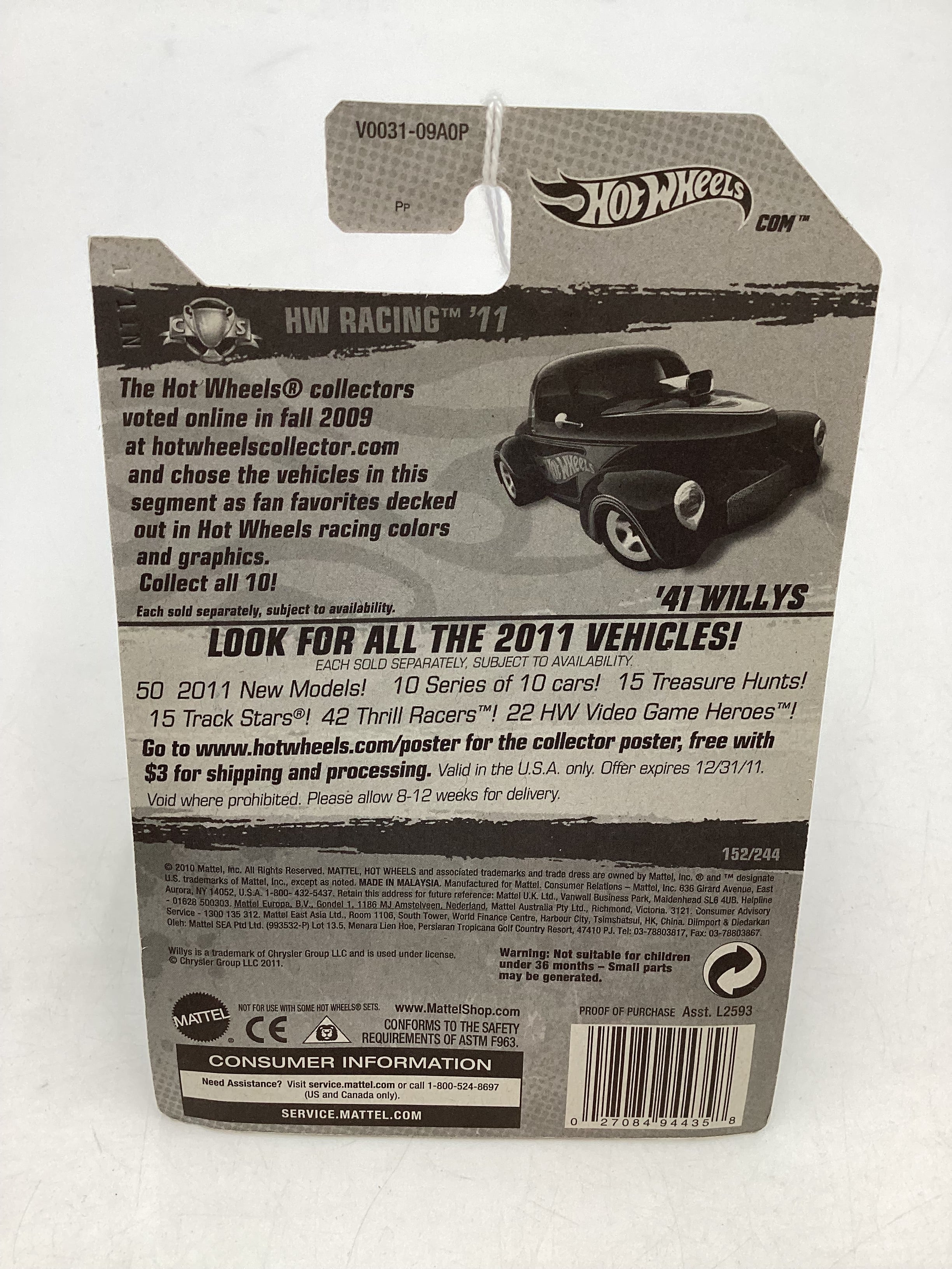 2011 Hot Wheels #152 41 Willys Black 23G - Image 7