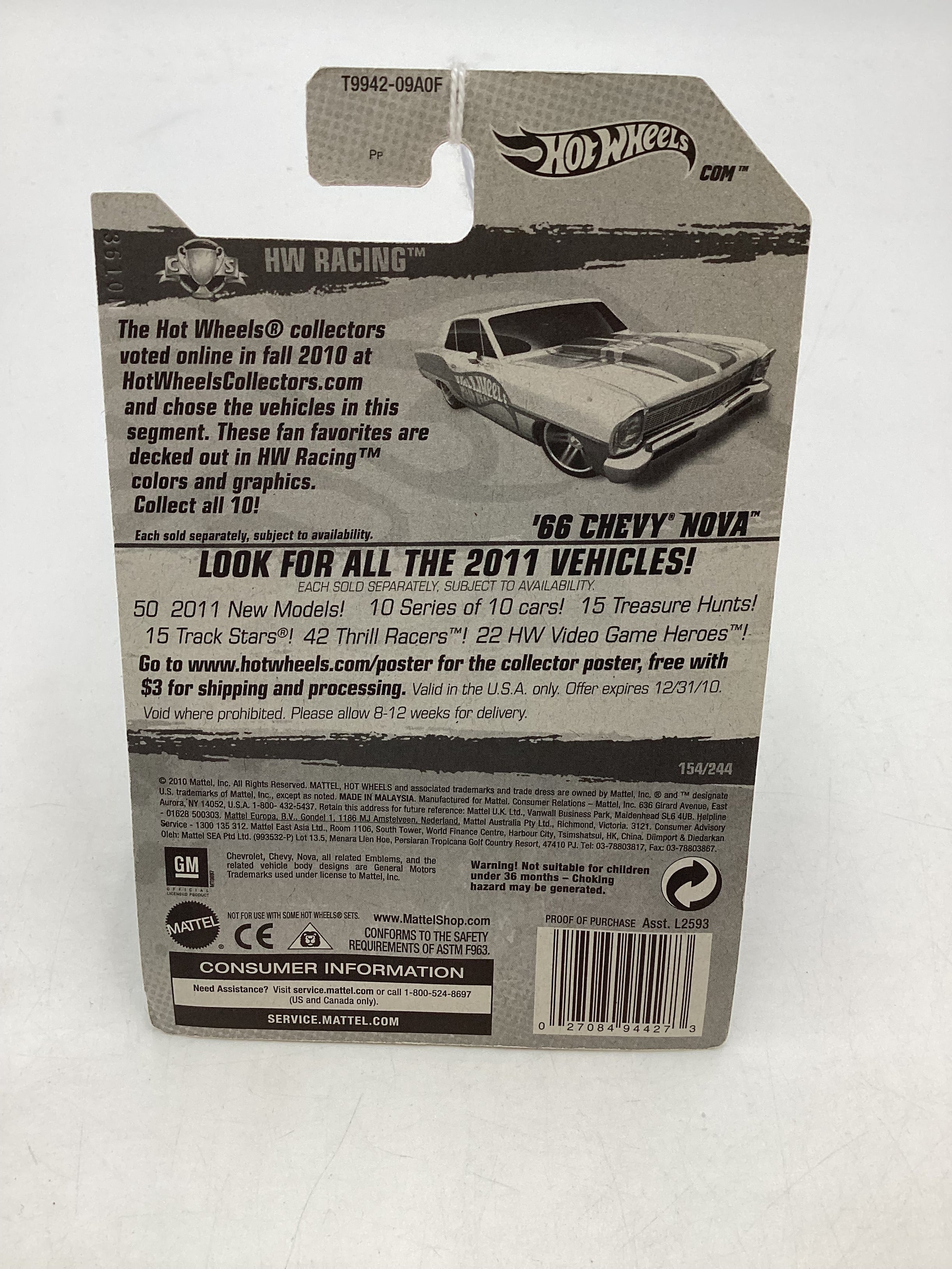 2011 Hot Wheels #154 66 Chevy Nova White - Image 7