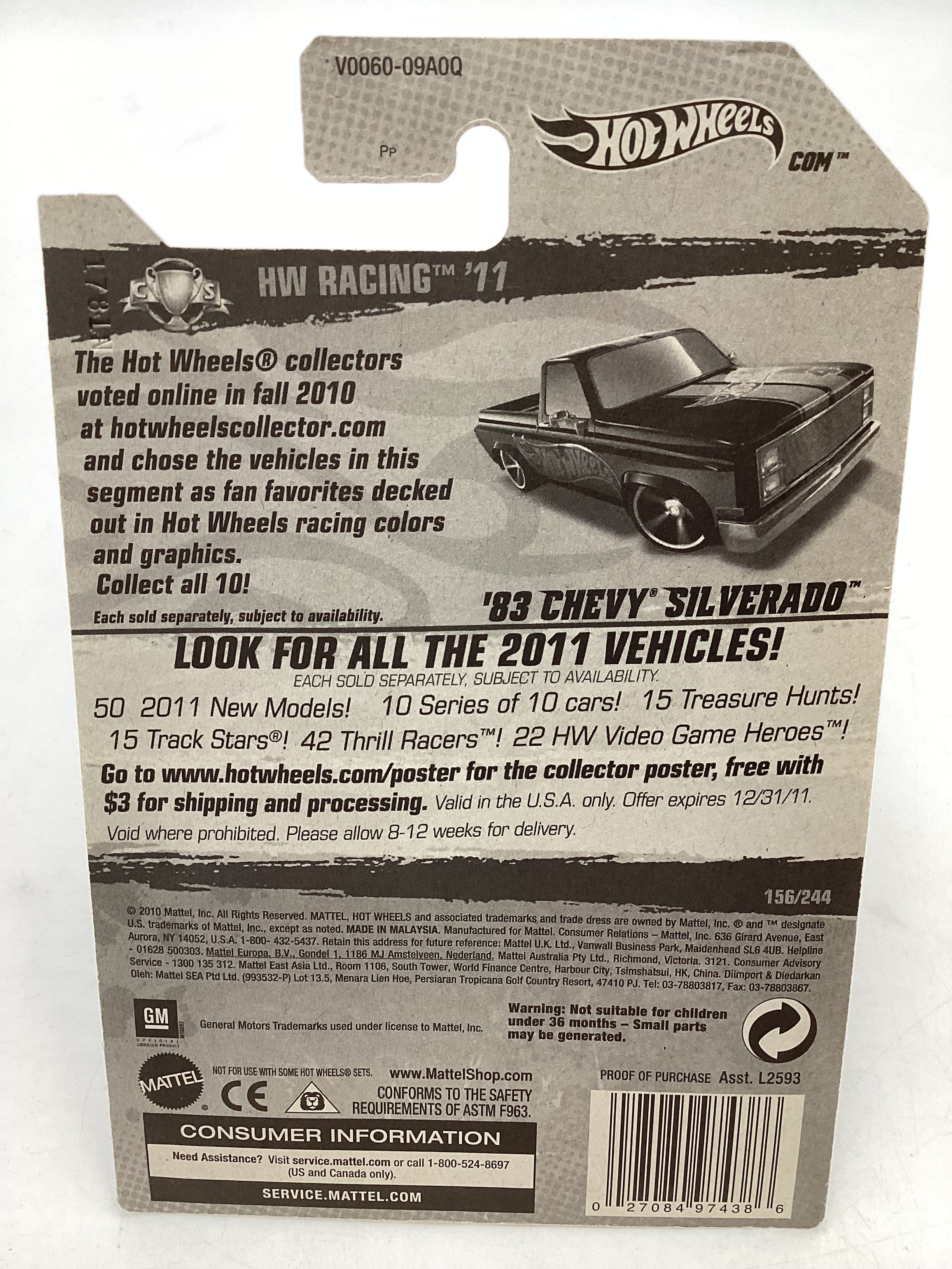 2011 Hot Wheels #156 Walmart Exclusive Black 83 Chevy Silverado with protector - Image 7