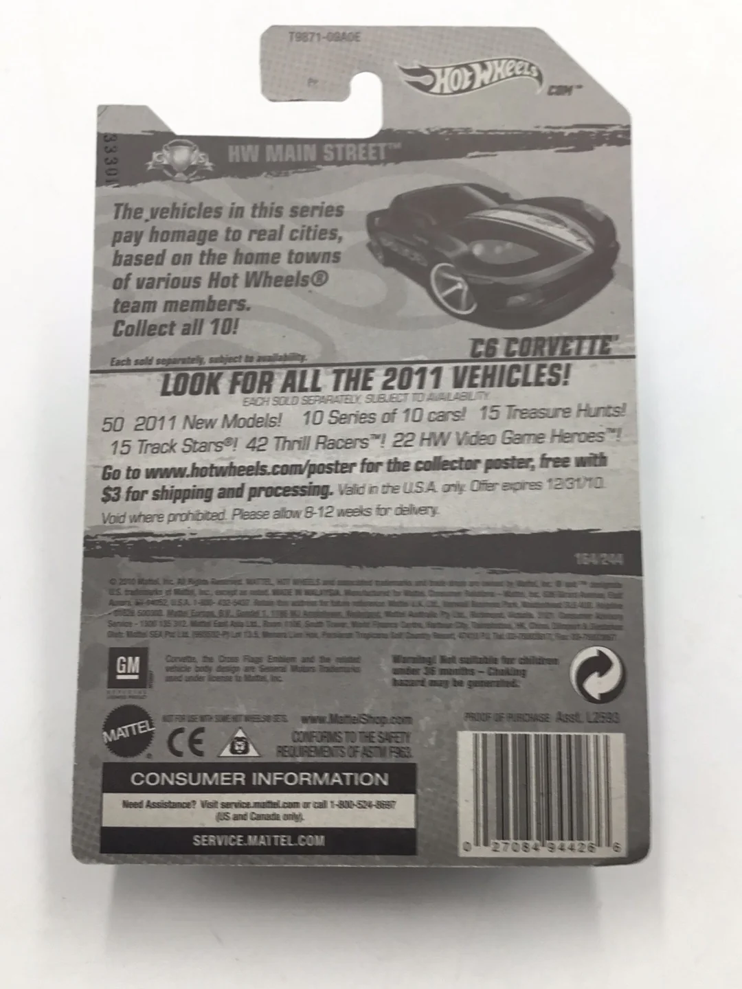 2011 Hot Wheels #164 C6 Corvette city of Lafayette GG4 - Image 6