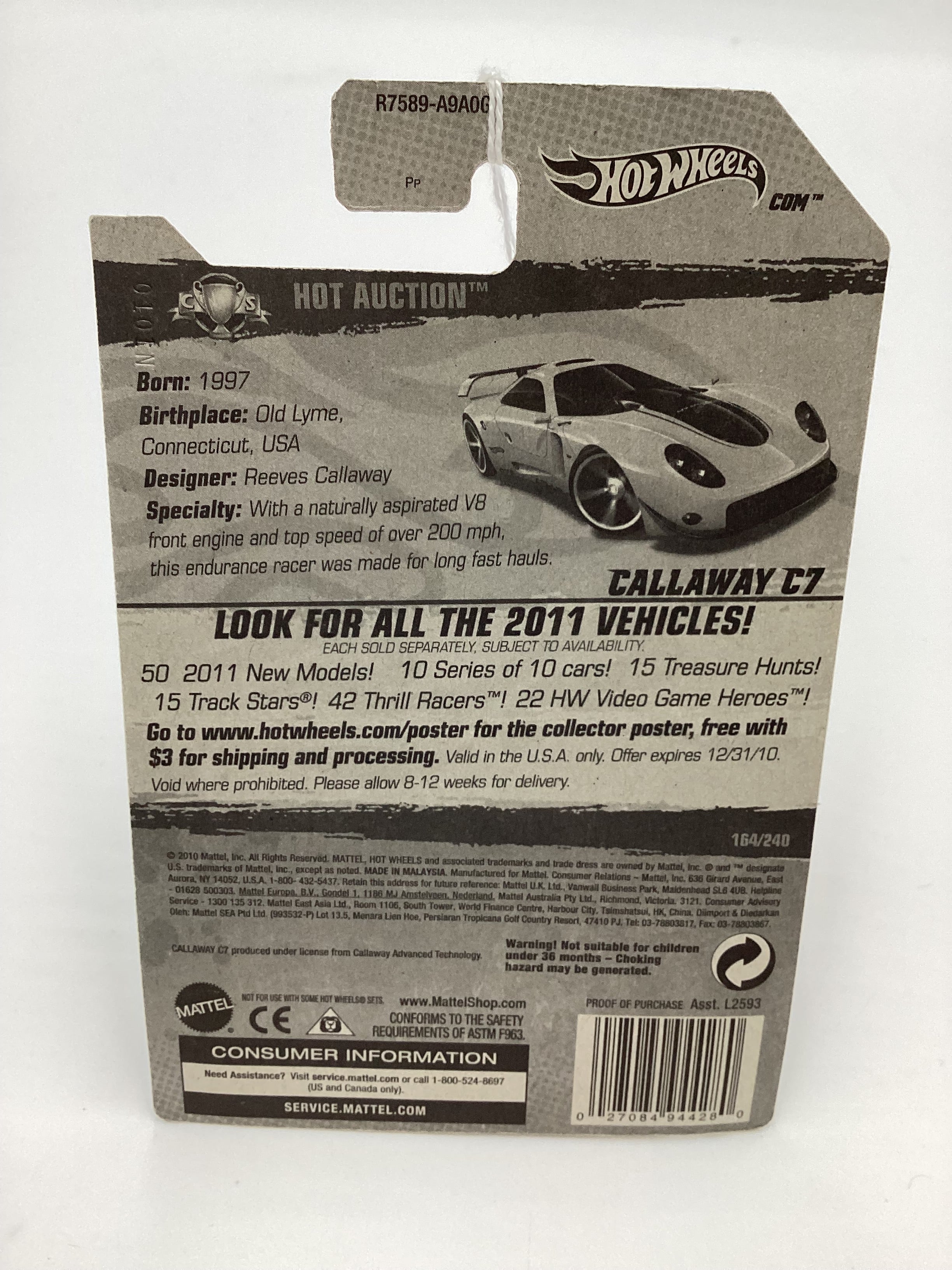 2011 Hot Wheels #164 Calloway C7 Yellow 113A - Image 8