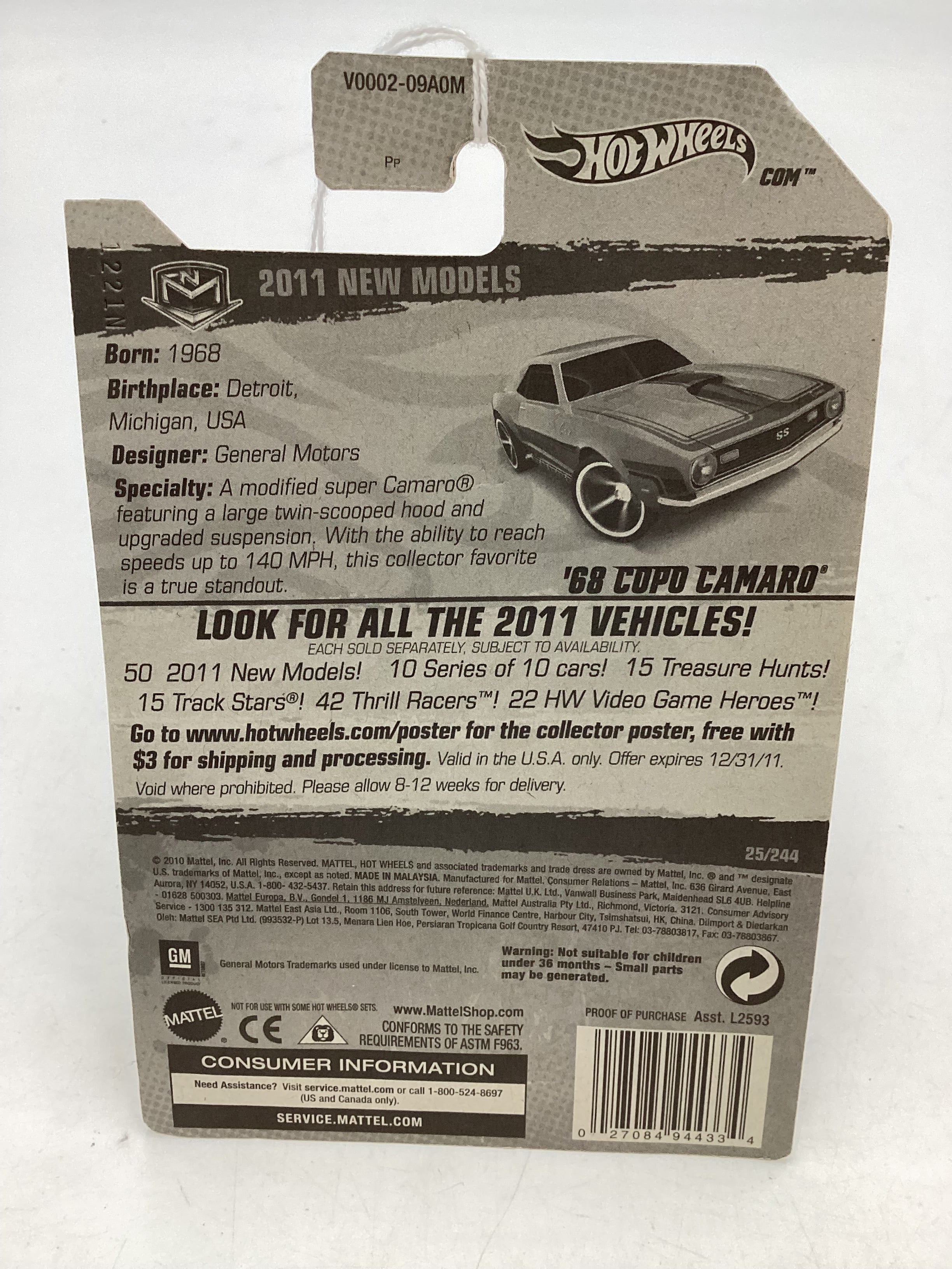 2011 Hot wheels #25 68 COPO Camaro Orange 4B - Image 7
