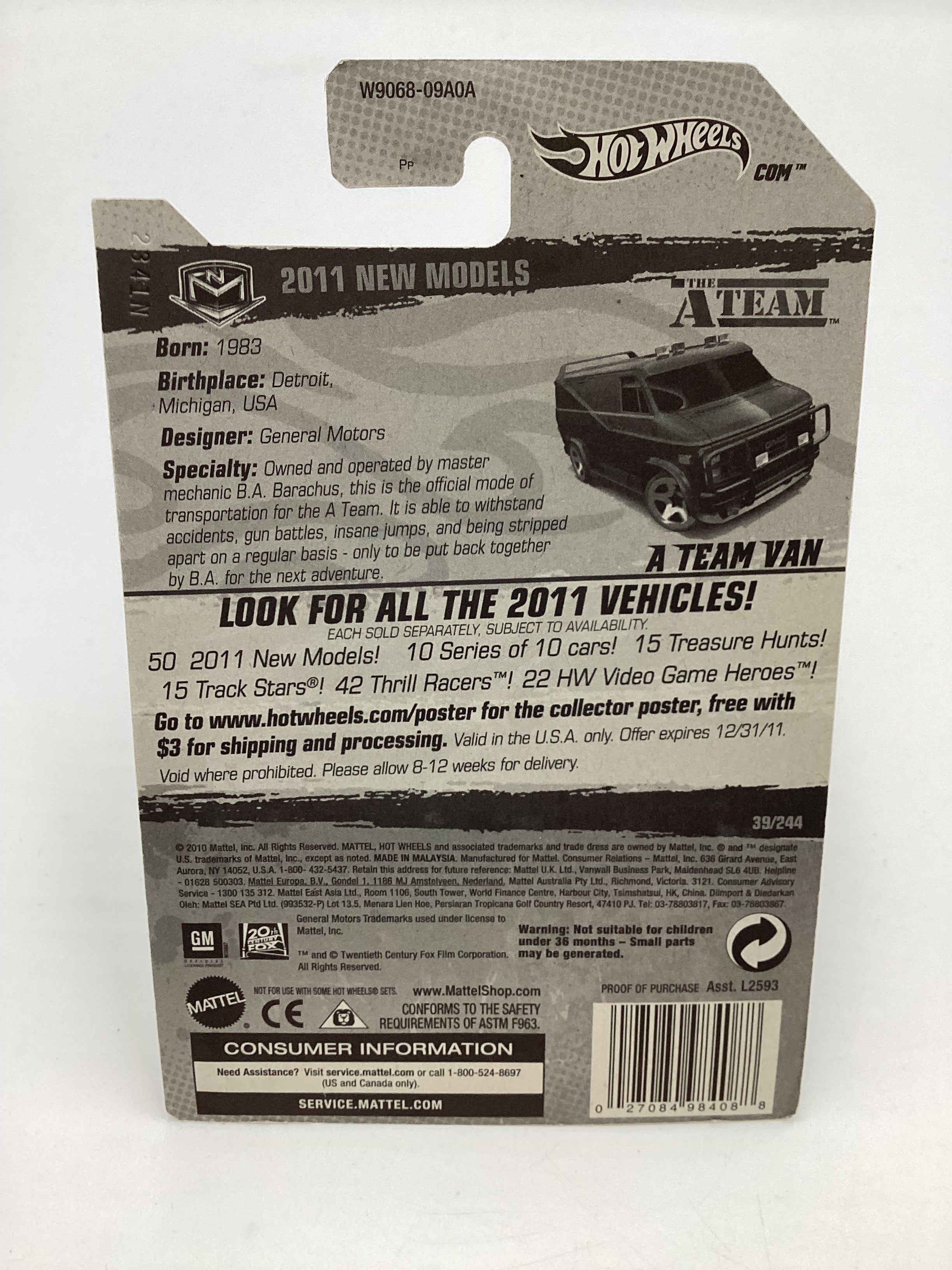 2011 Hot wheels #39 A Team Van Black with protector - Image 7