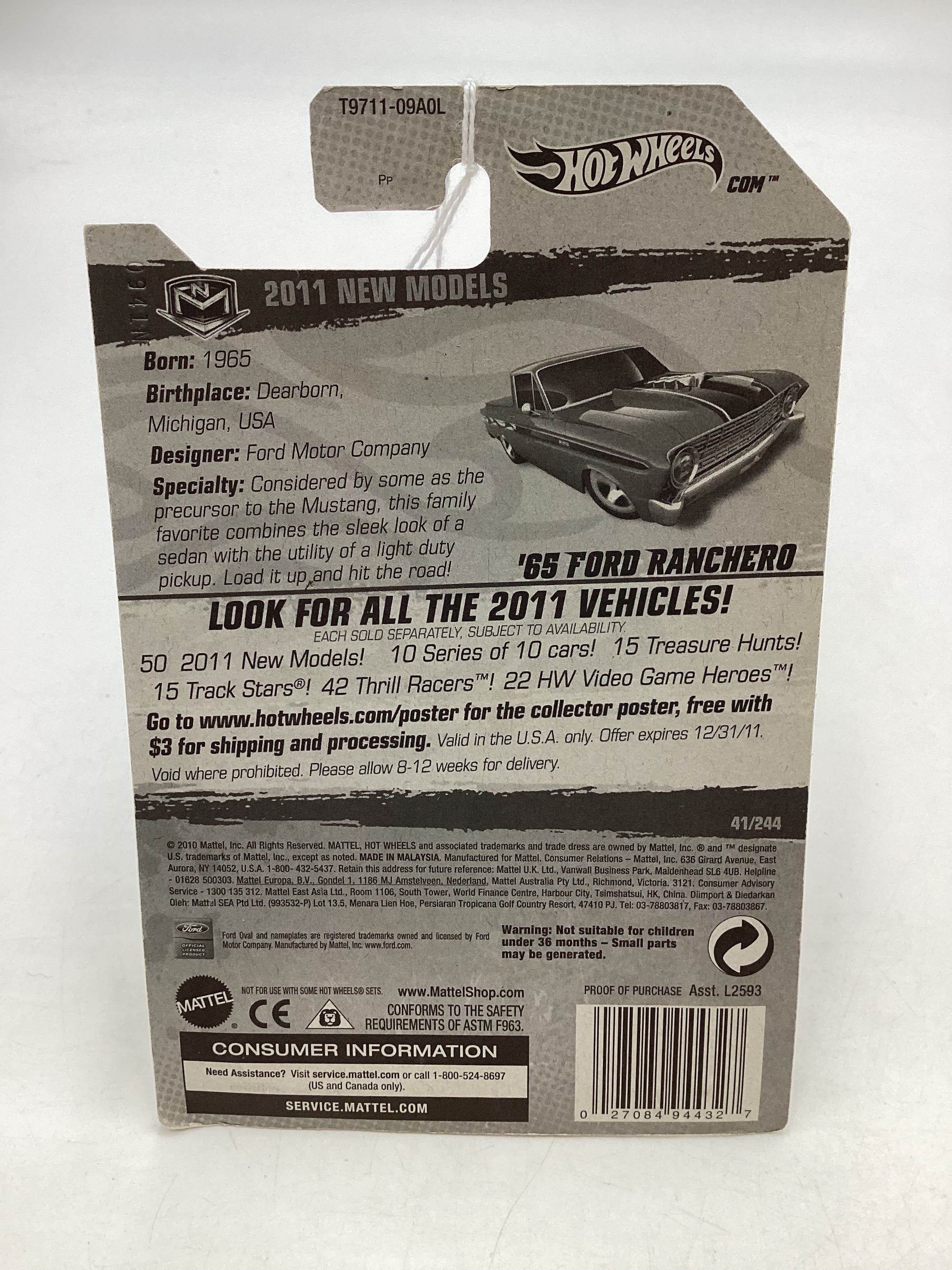 2011 Hot Wheels #41 65 Ford Ranchero Red 23H - Image 7