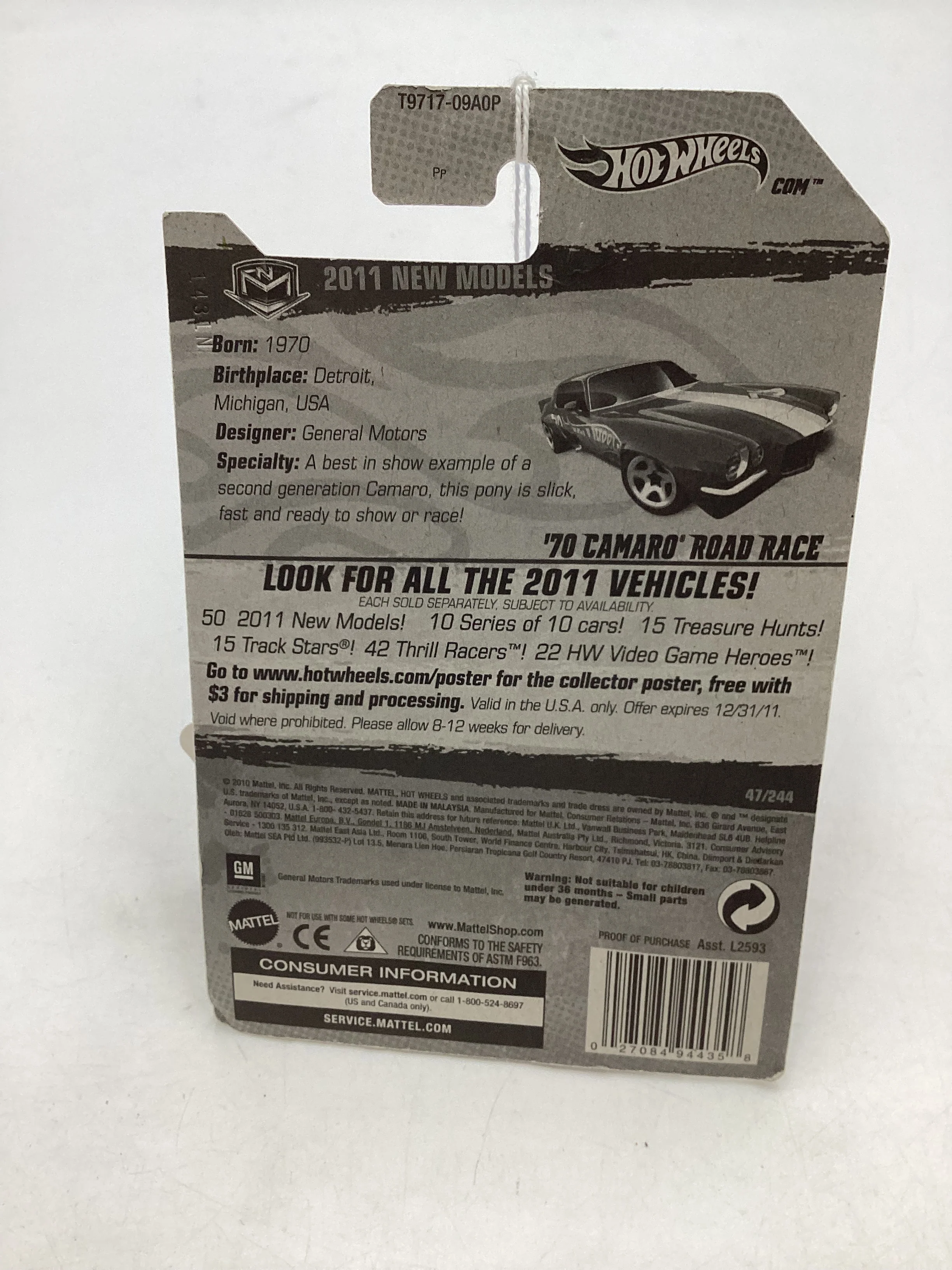 2011 Hot Wheels #47 70 Camaro Road Race Blue 12D - Image 8