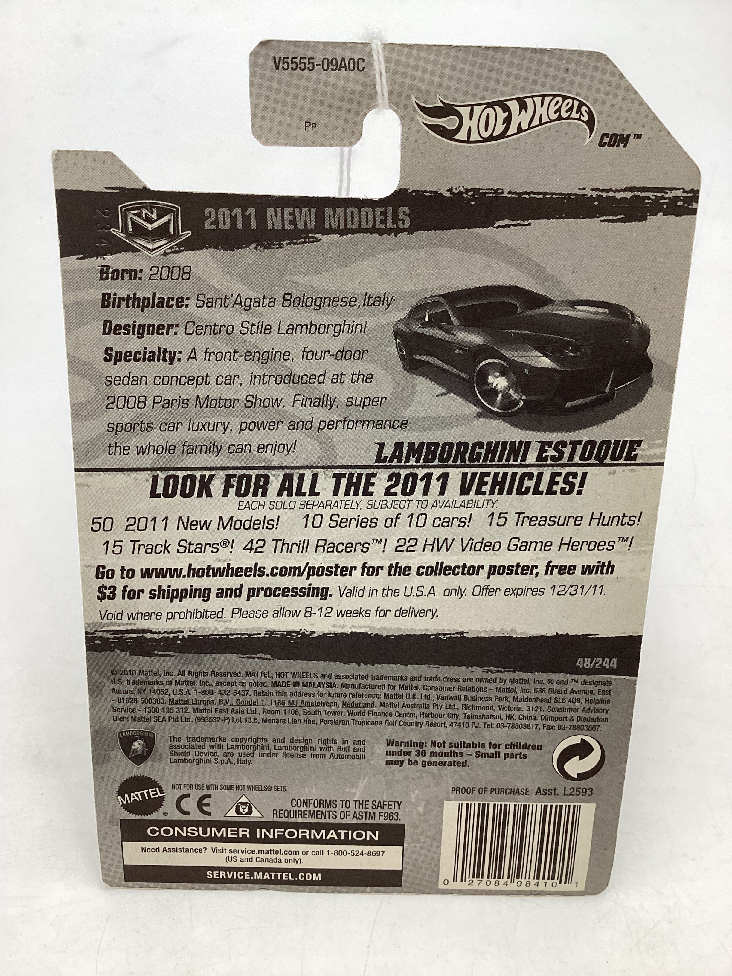 2011 Hot Wheels #48 Lamborghini Estoque Blue Factory Sealed - Image 7