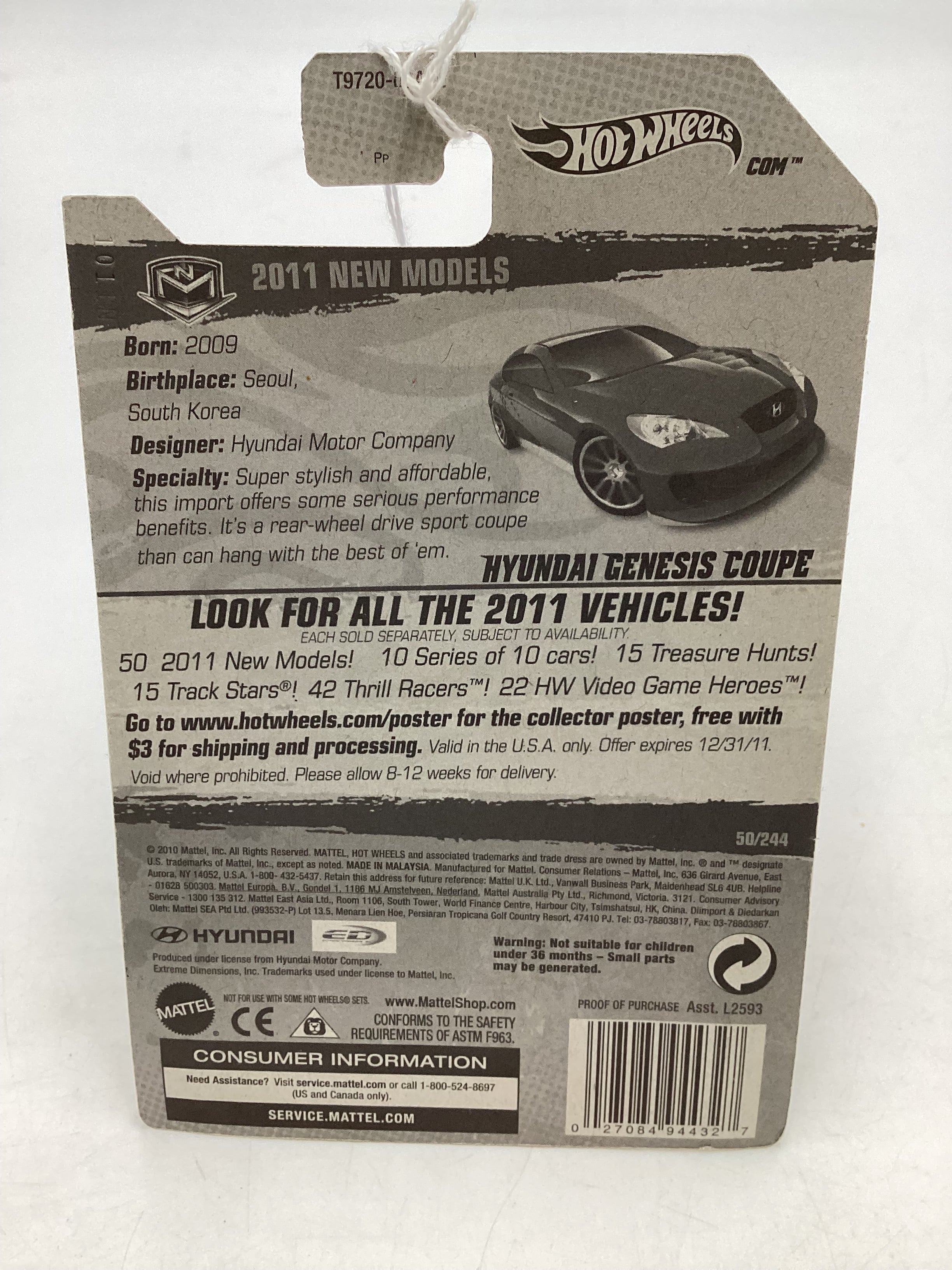 2011 Hot Wheels #50 Hyundai Genesis Coupe Blue - Image 7