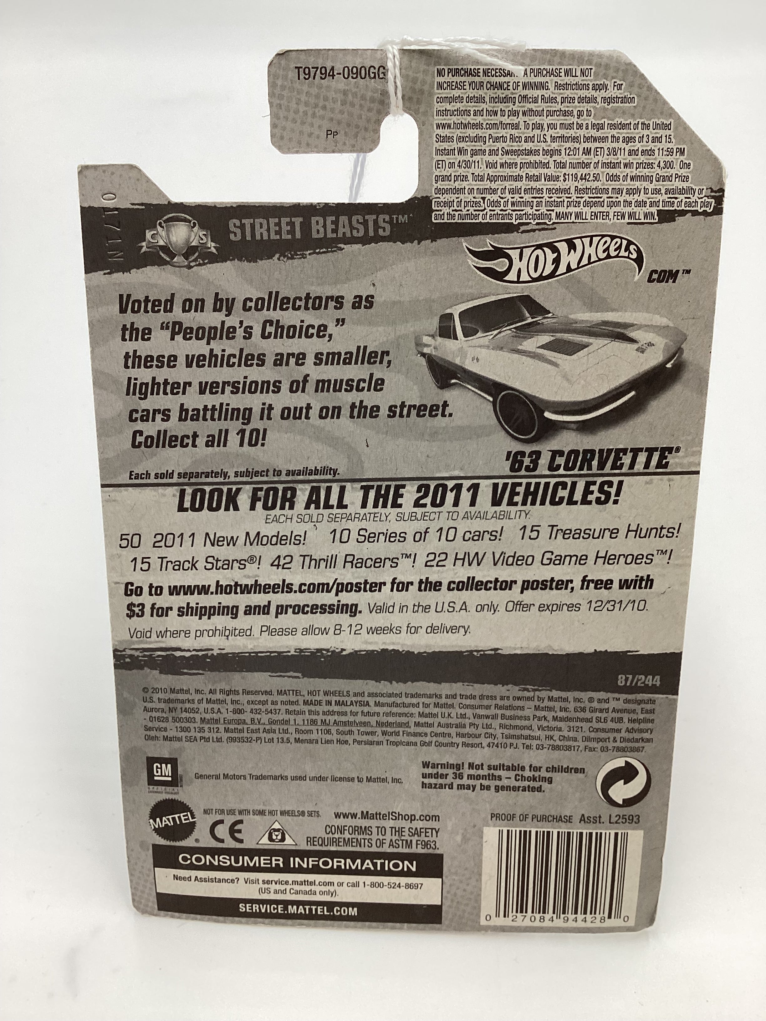2011 Hot Wheels #87 63 Corvette Yellow 8D - Image 7