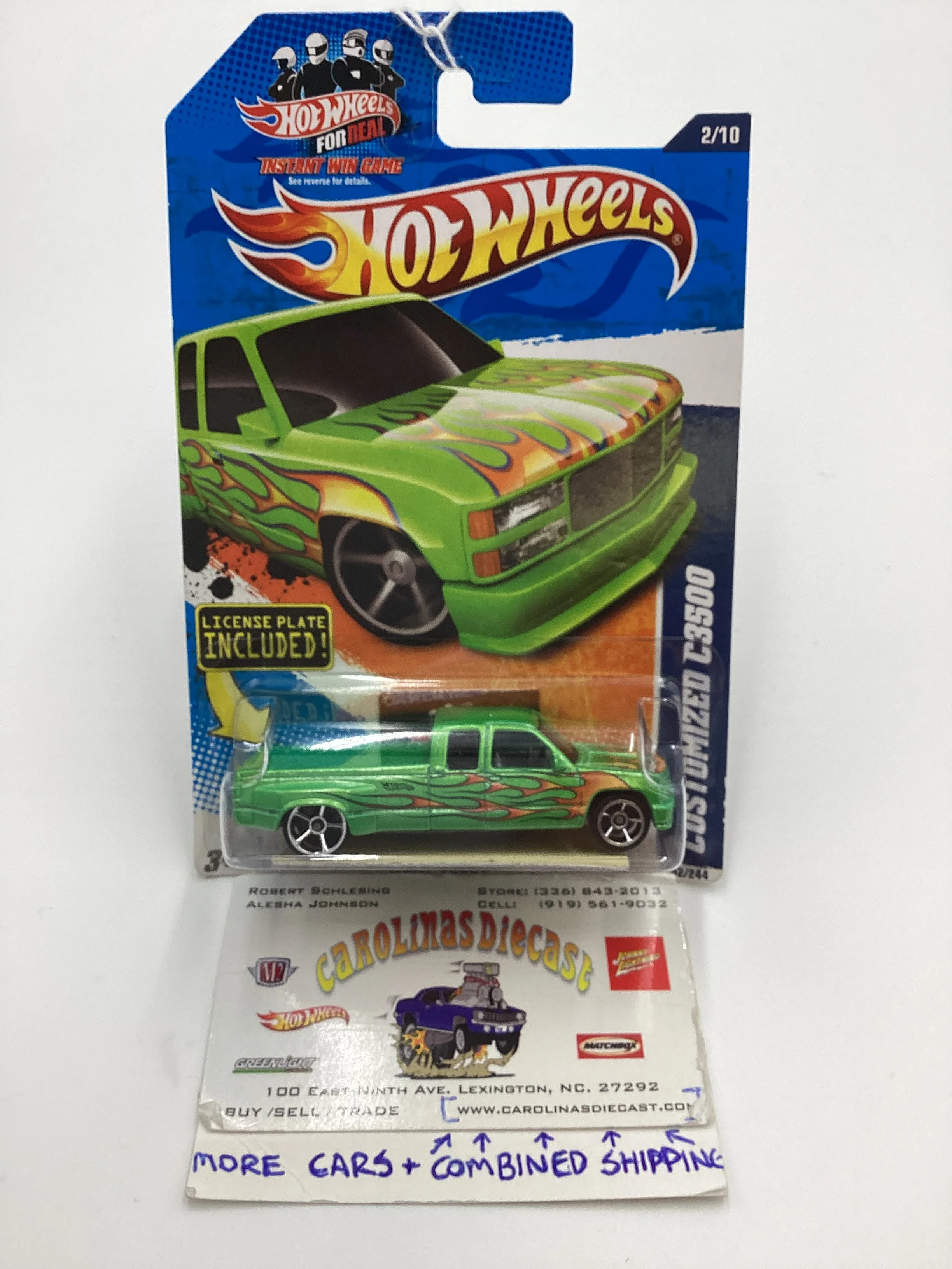 2011 Hot Wheels #92 Customized C3500 Green License Plate Card 14A