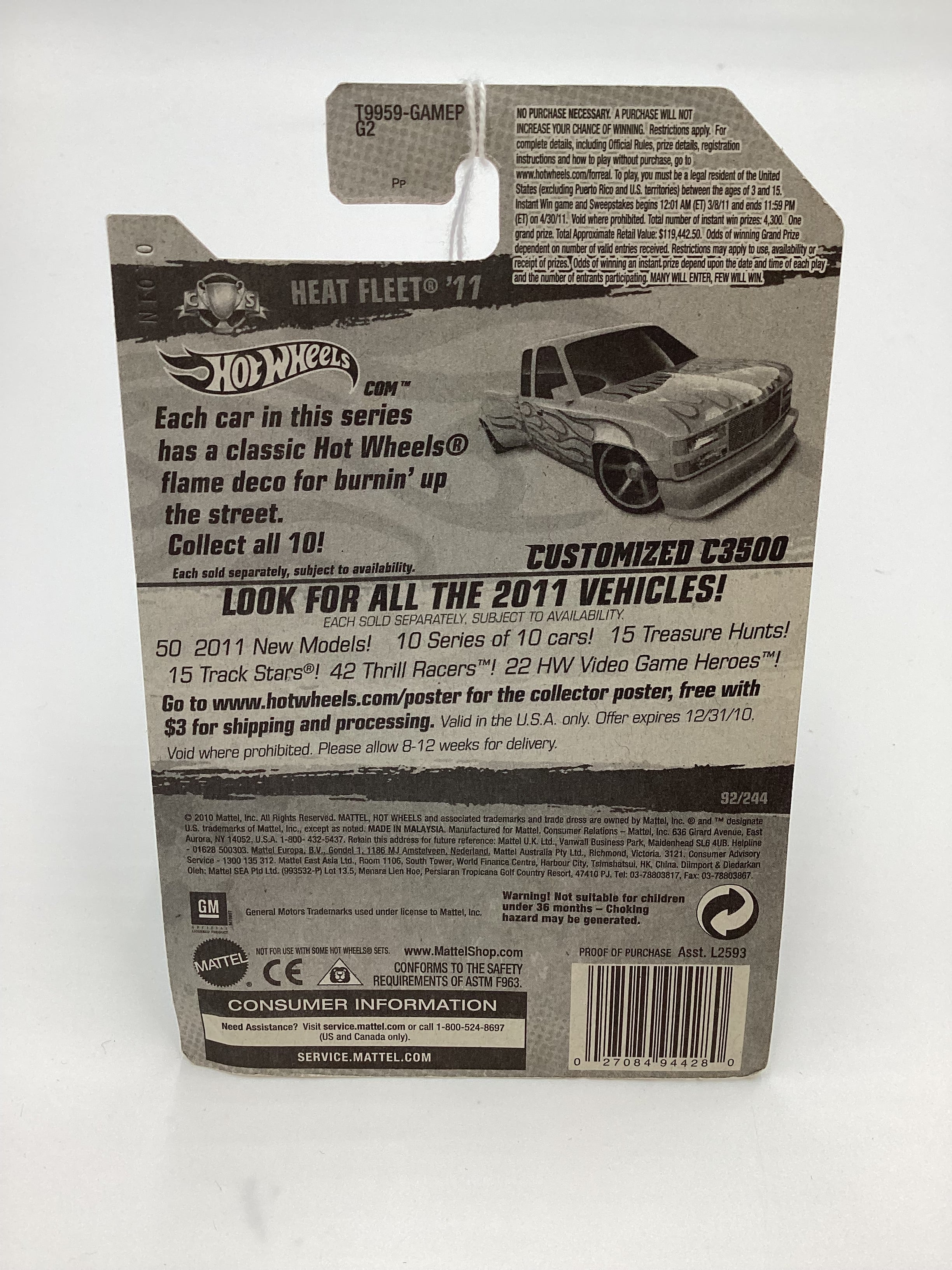 2011 Hot Wheels #92 Customized C3500 Green License Plate Card 14A - Image 8