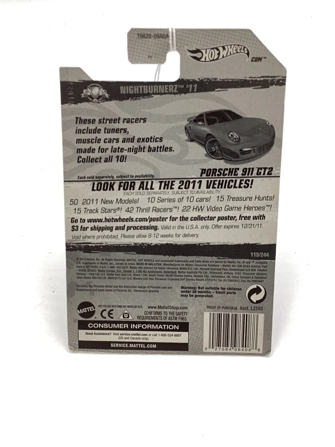 2011 hot wheels #9 Porsche 911 GT2 red 98D - Image 6