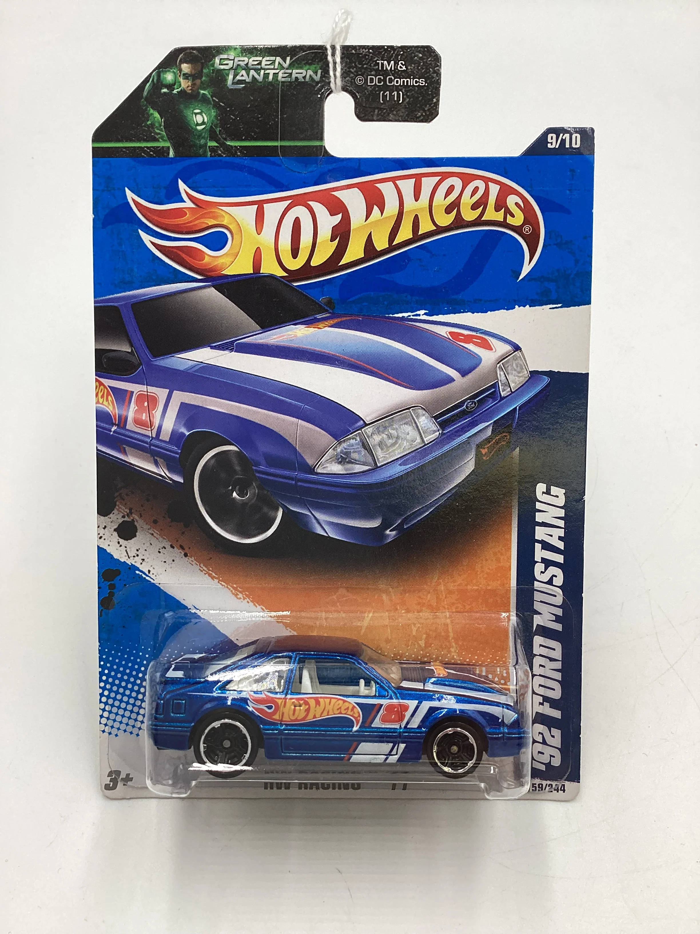 2011 Hot Wheels HW Racing #159 92 Ford Mustang Blue Green Lantern Card 19C - Image 2