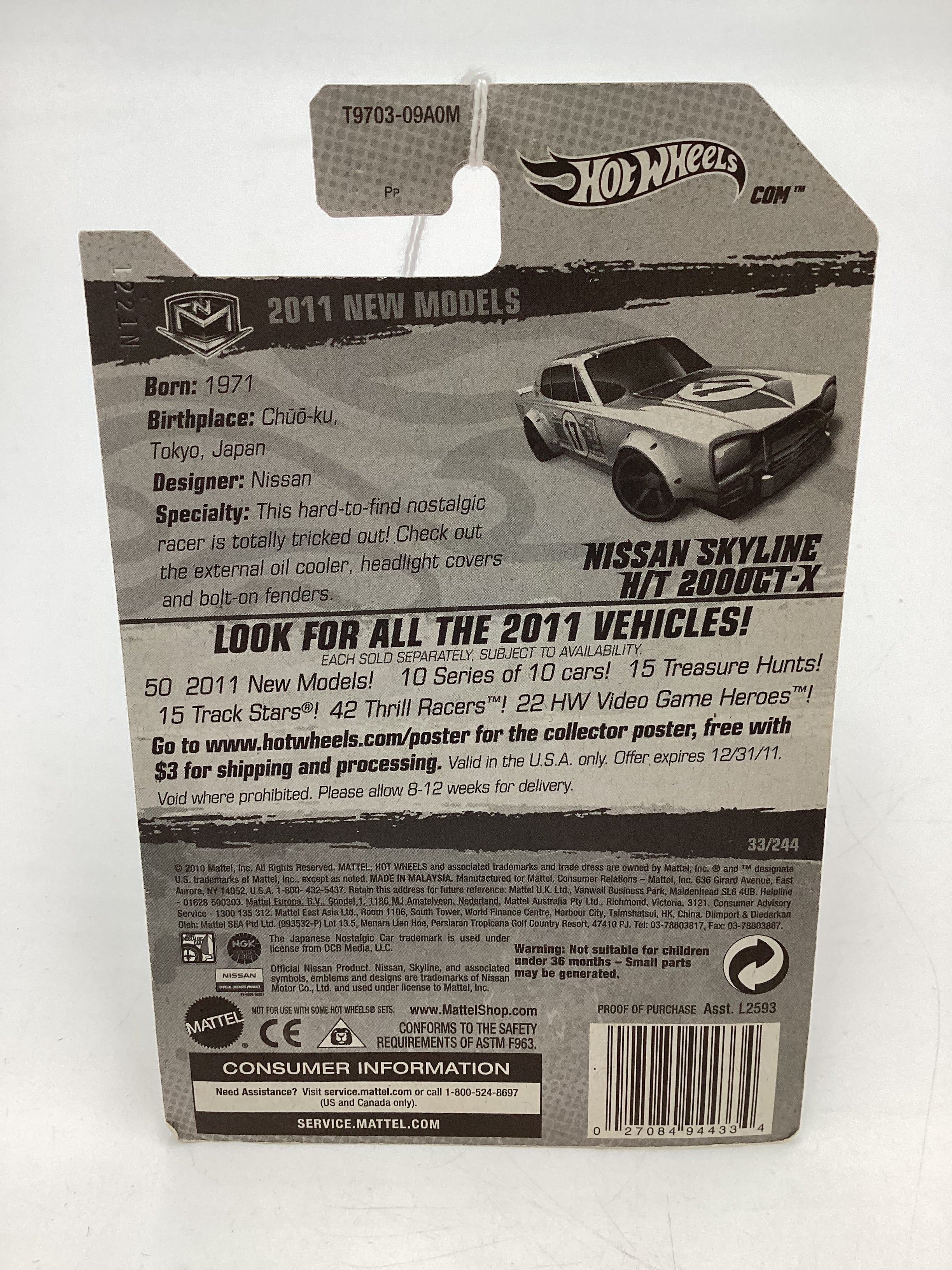 2011 Hot Wheels New Models #33 Nissan Skyline H/T 2000GT-X White 82F - Image 8