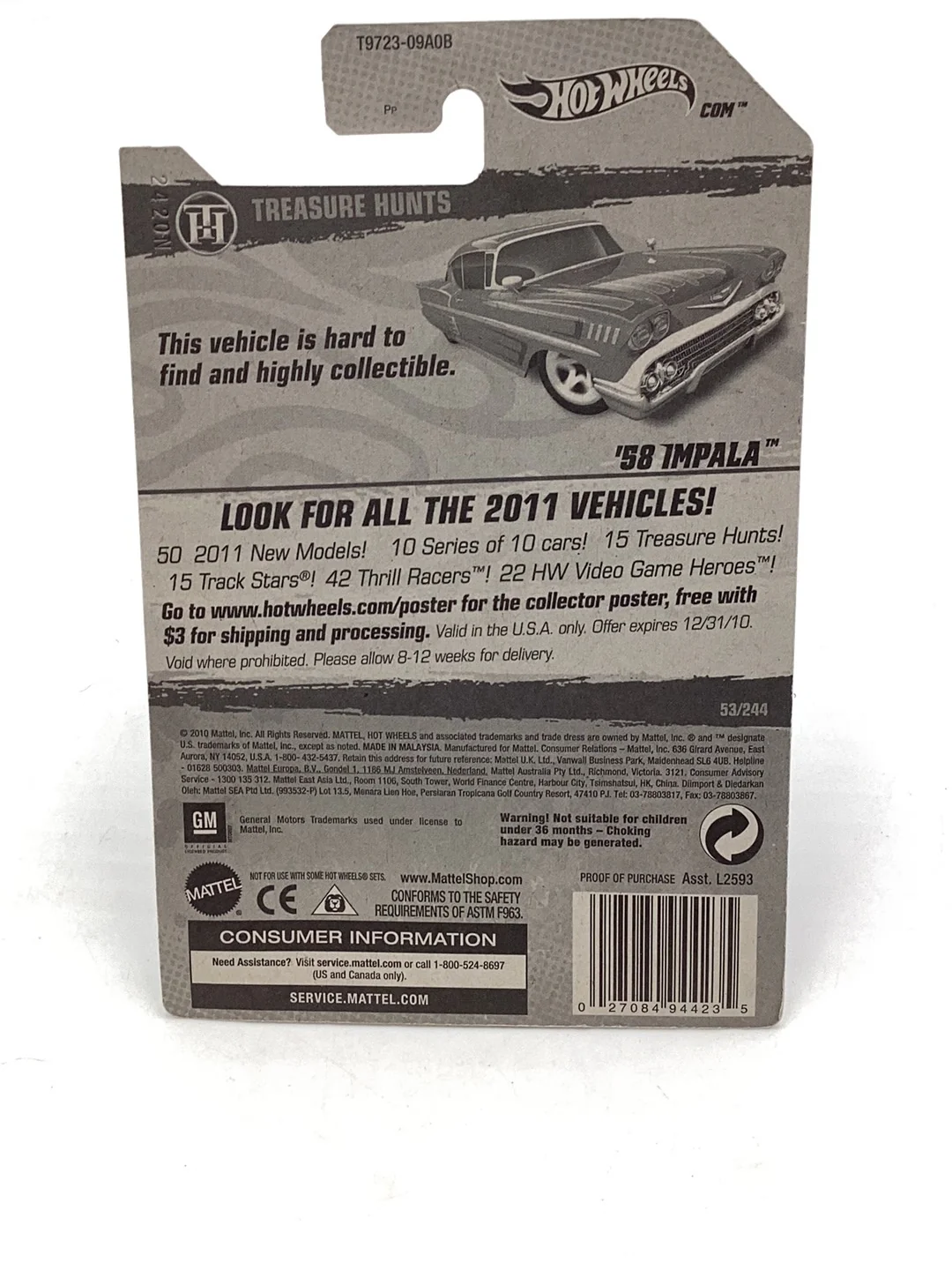 2011 hot wheels treasure hunt #53 58 Impala W/ Protector 277B - Image 6