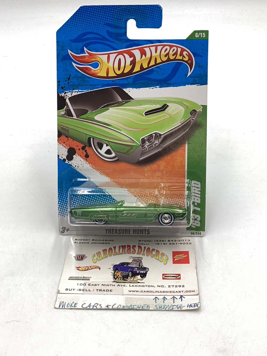 2011 Hot Wheels Super Treasure Hunt #56 63 T-Bird Green W/ Protector
