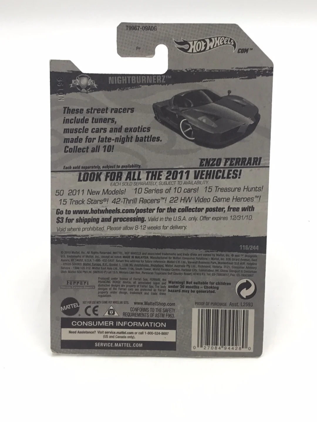 2011 hot wheels Walmart #116 Enzo Ferrari w/protector - Image 6