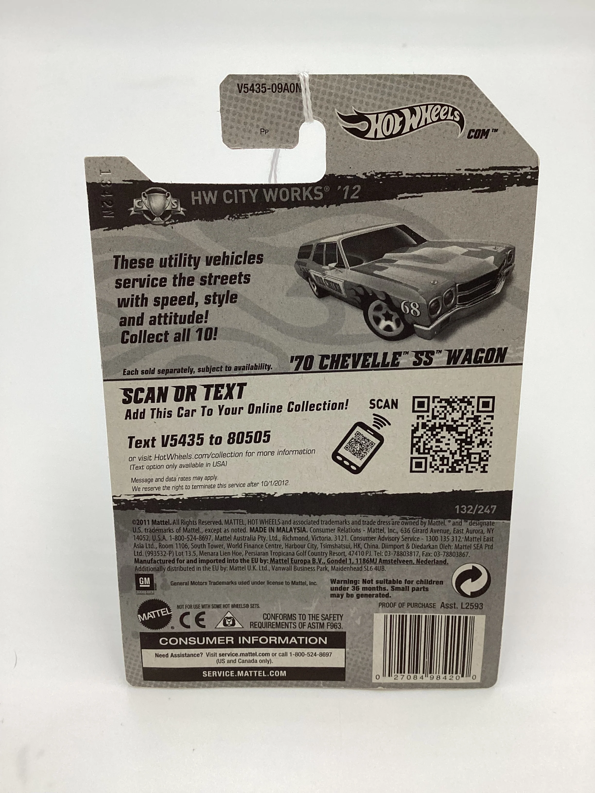 2012 Hot Wheels #132 70 Chevelle SS Wagon Orange - Image 7