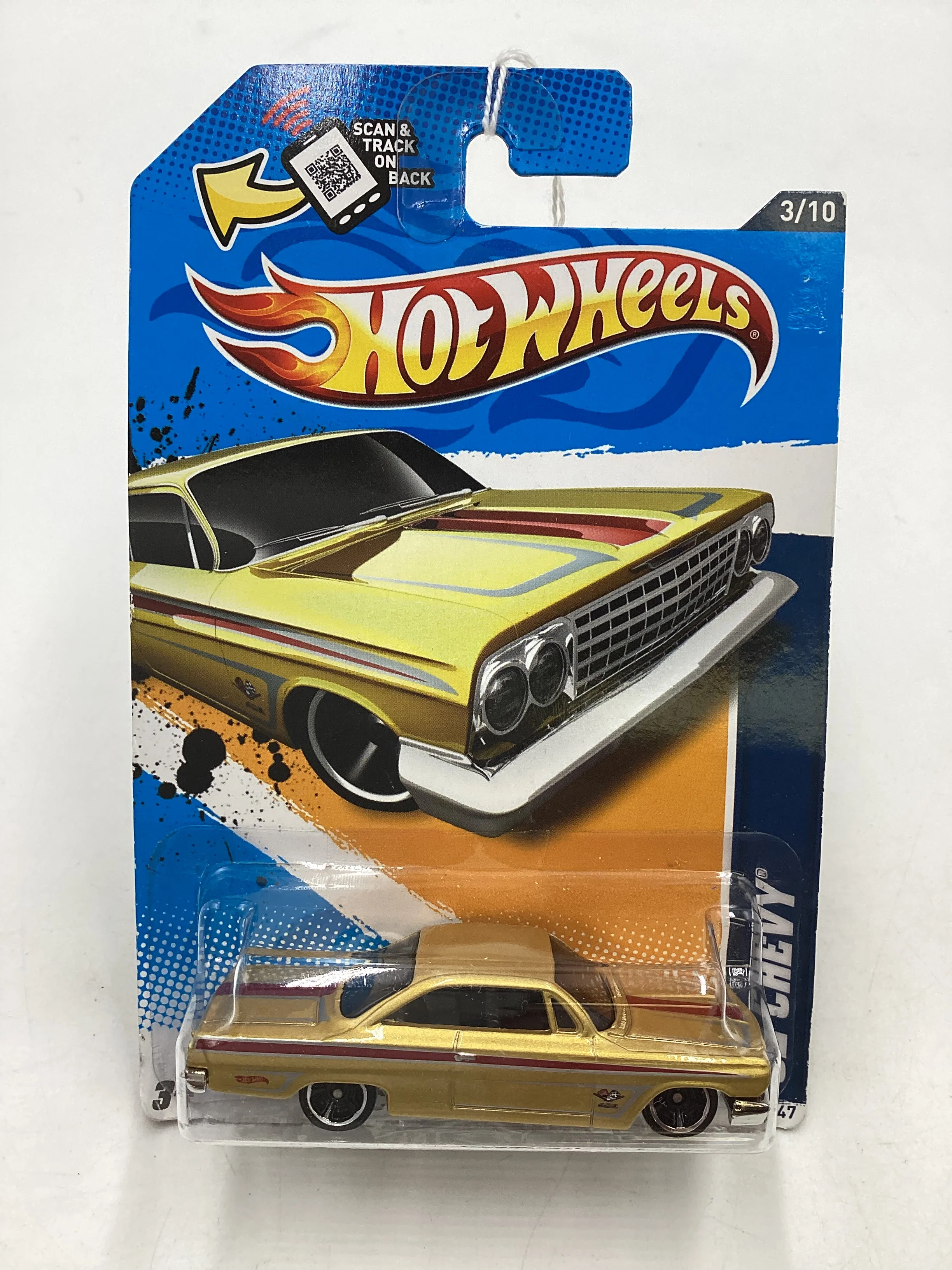 2012 Hot Wheels #103 62 Chevy Gold 8D - Image 2