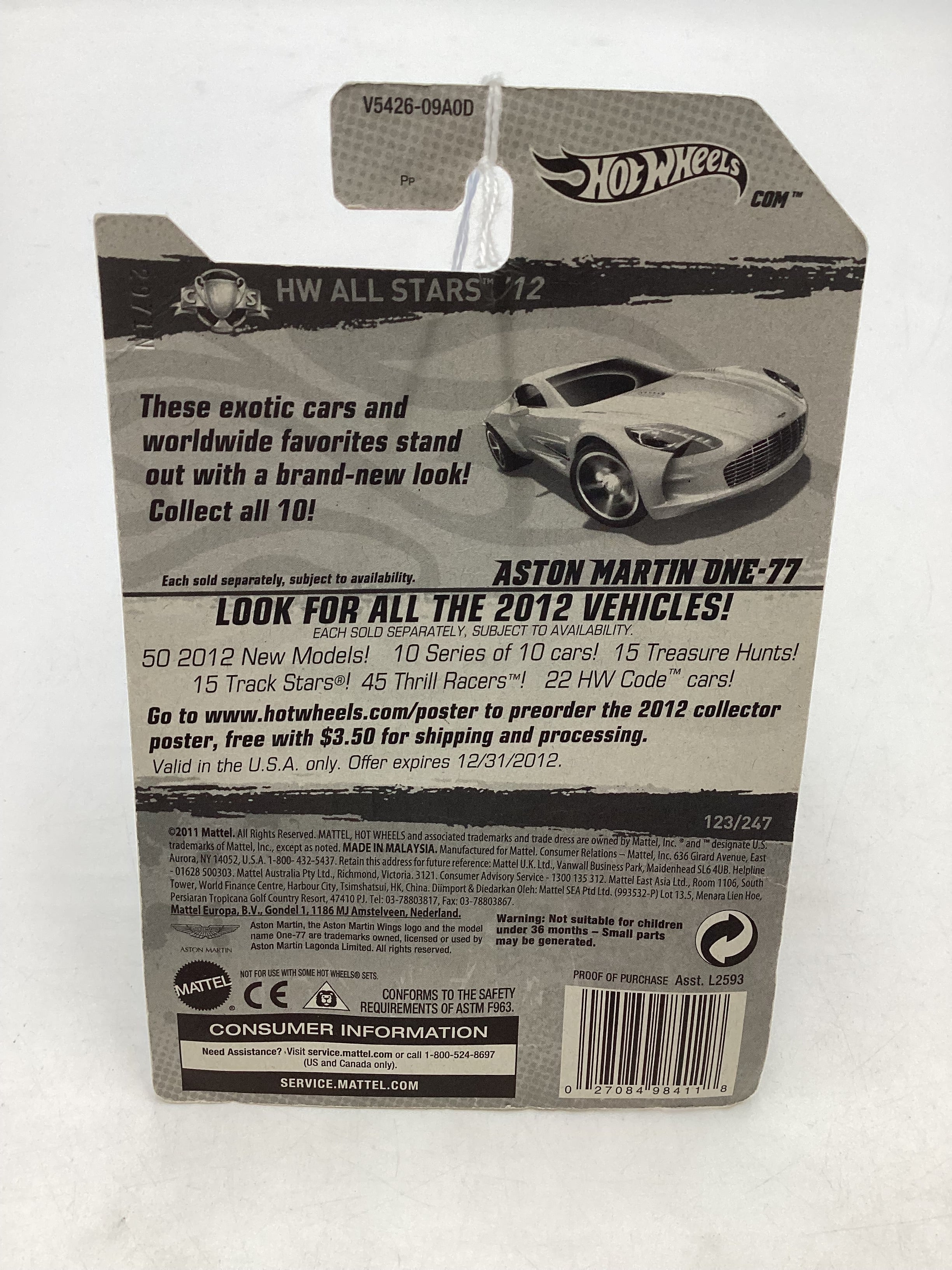 2012 Hot Wheels #123 Aston Martin One-77 White 107D - Image 7