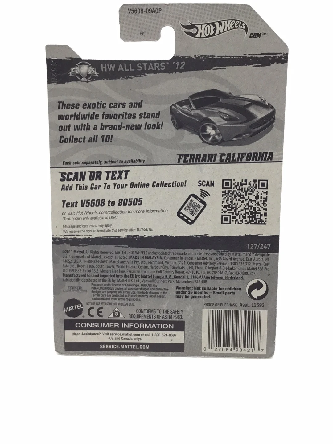2012 Hot wheels #127 Ferrari California LL6 - Image 6