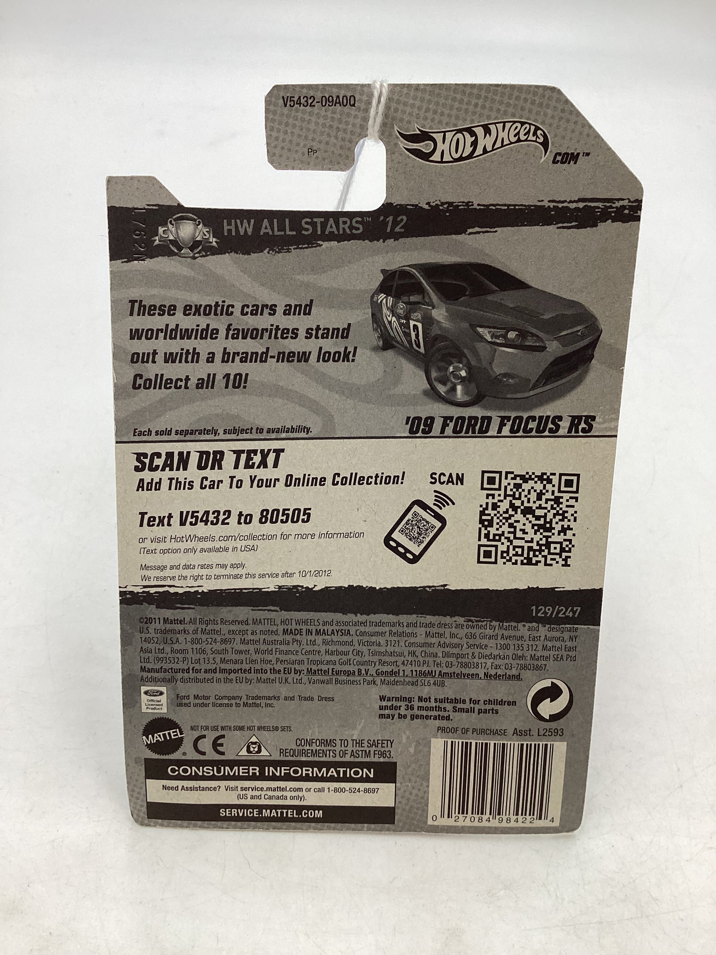 2012 Hot Wheels #129 09 Ford Focus RS Red 26D - Image 7