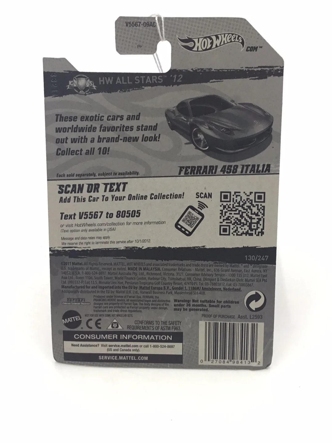 2012 Hot wheels #130 Ferrari 458 Italia SS4 - Image 6