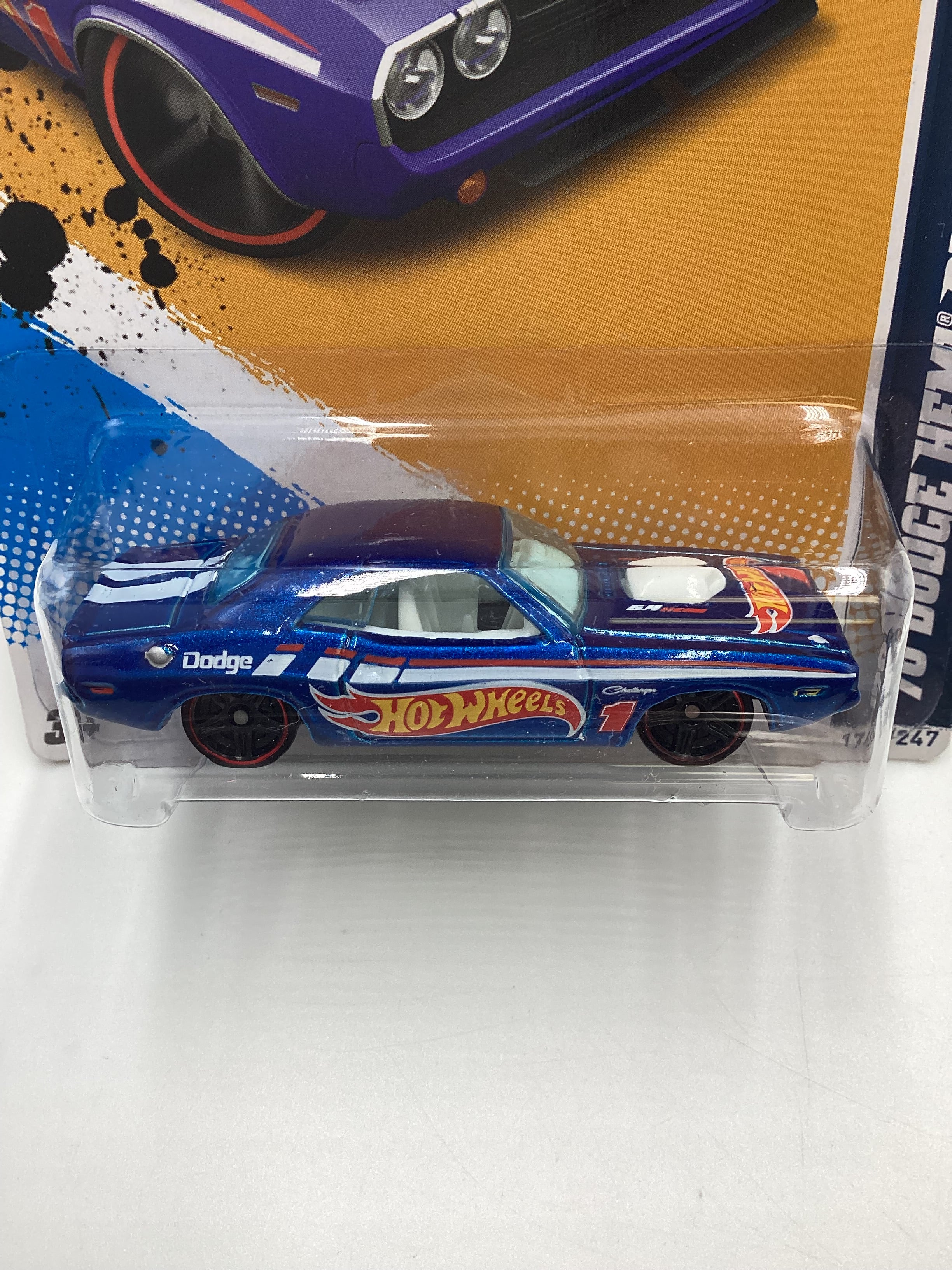2012 Hot Wheels Racing #174 70 Dodge Hemi Challenger Blue 51G - Image 3