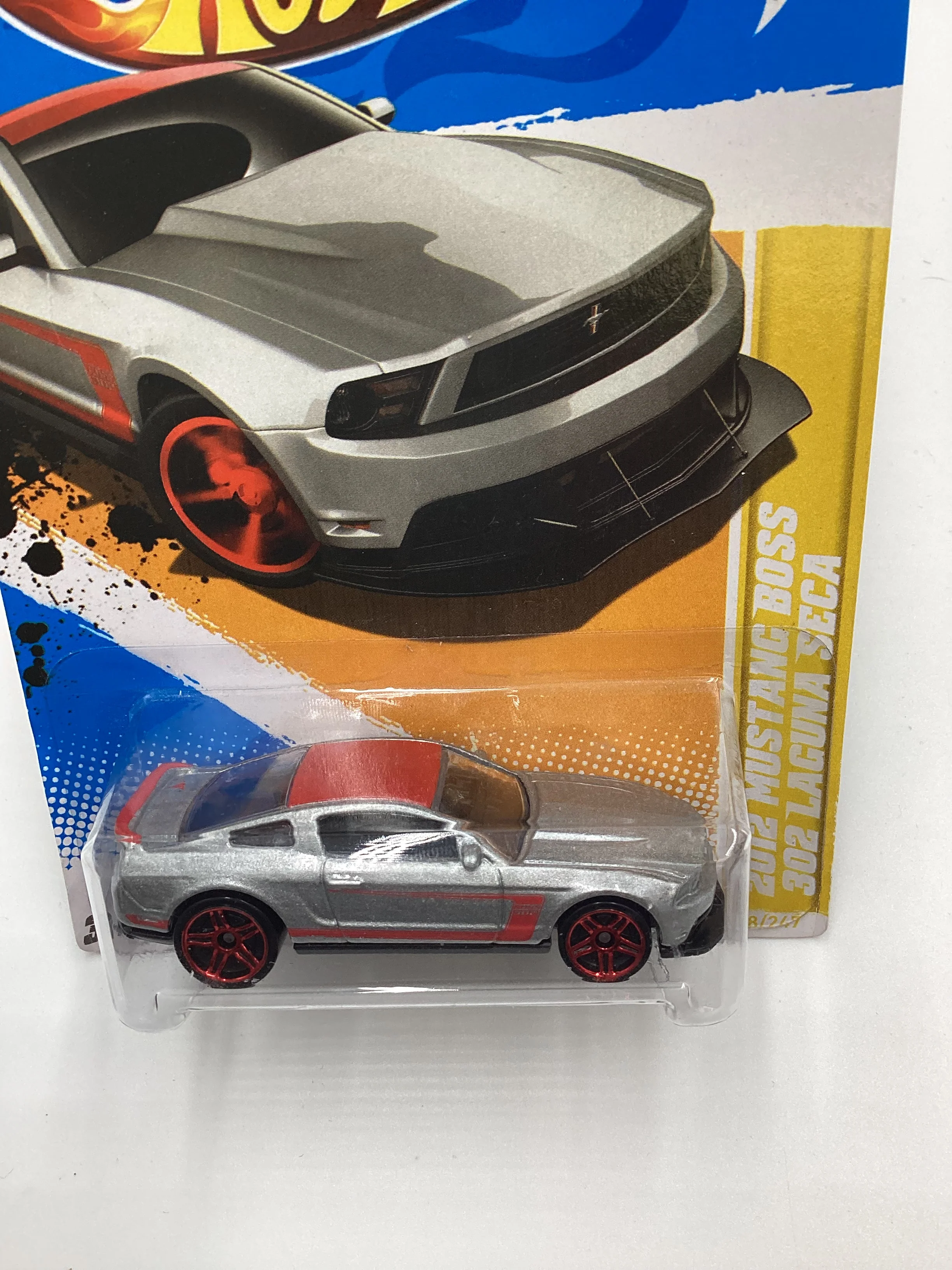 2012 Hot Wheels #8 2012 Mustang Boss 302 Laguna Seca Silver *Cracked Blister* 24H - Image 6