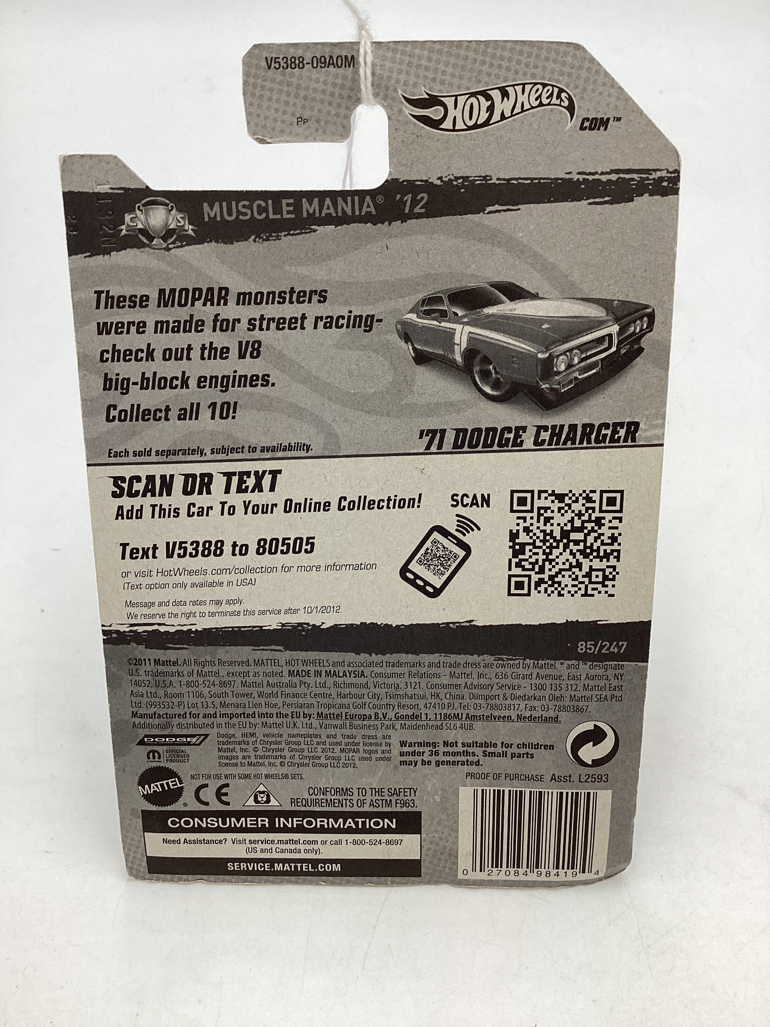 2012 Hot wheels #085 Red 71 Dodge Charger 43B - Image 7
