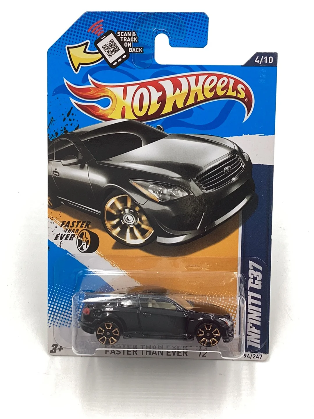 2012 Hot Wheels #94 Infiniti G37 Faster than ever FTE2s Black with protector - Image 2