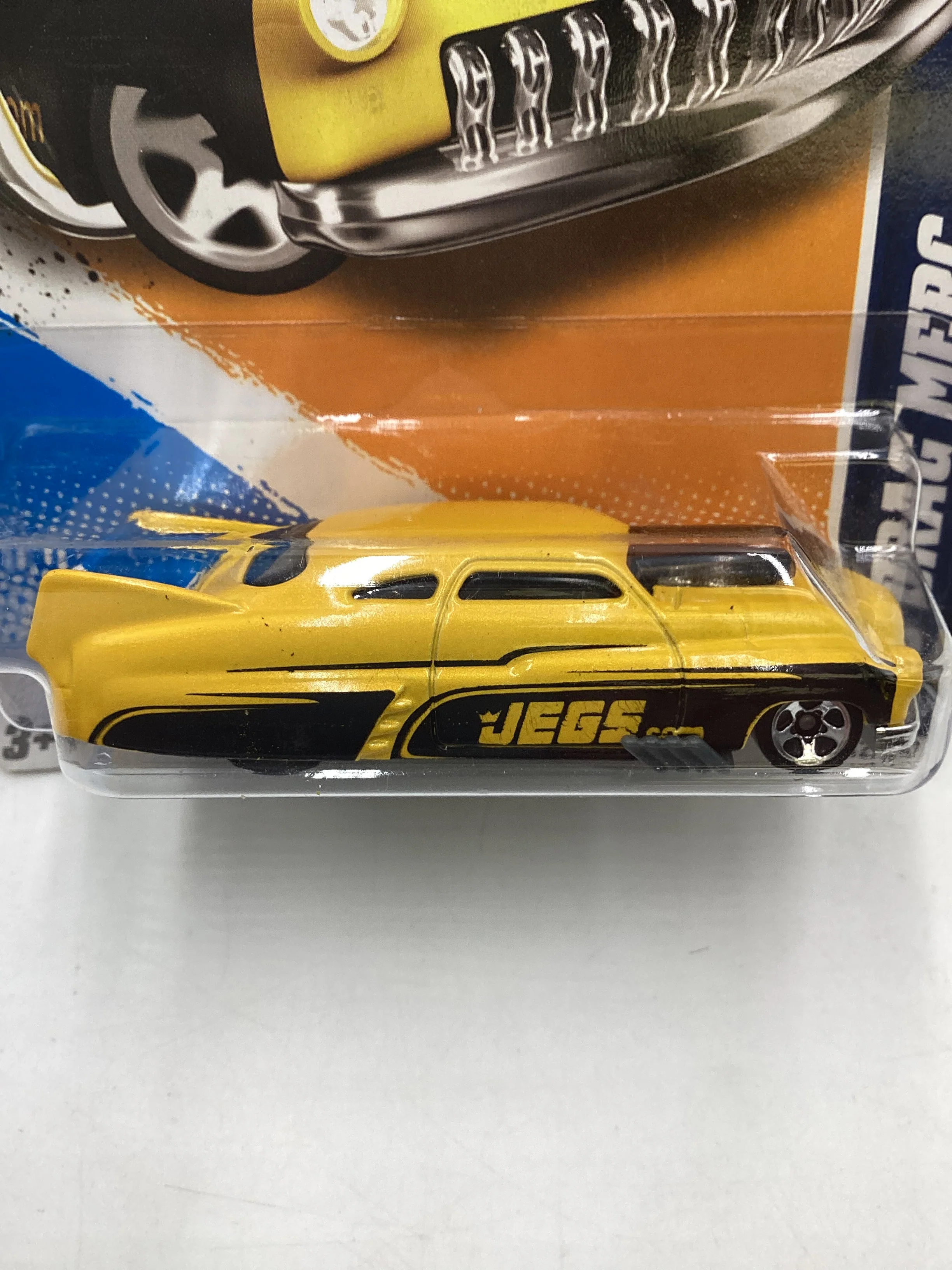 2012 Hot Wheels HW Performance #142 49 Drag Merc Jegs Yellow 43E - Image 3