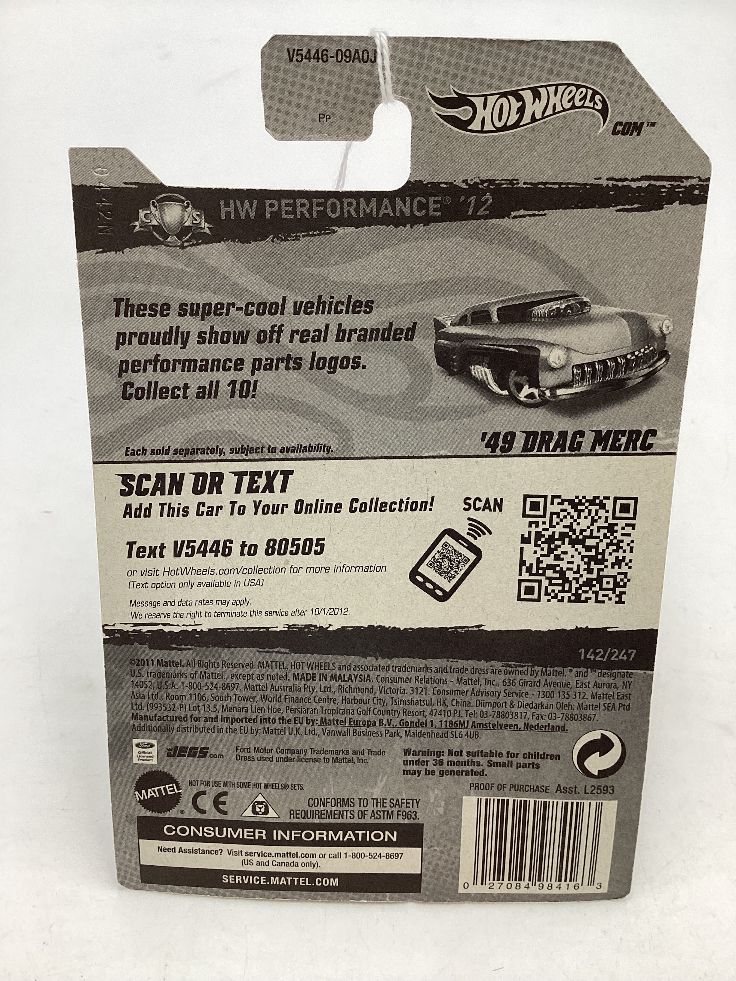 2012 Hot Wheels HW Performance #142 49 Drag Merc Jegs Yellow 43E - Image 7