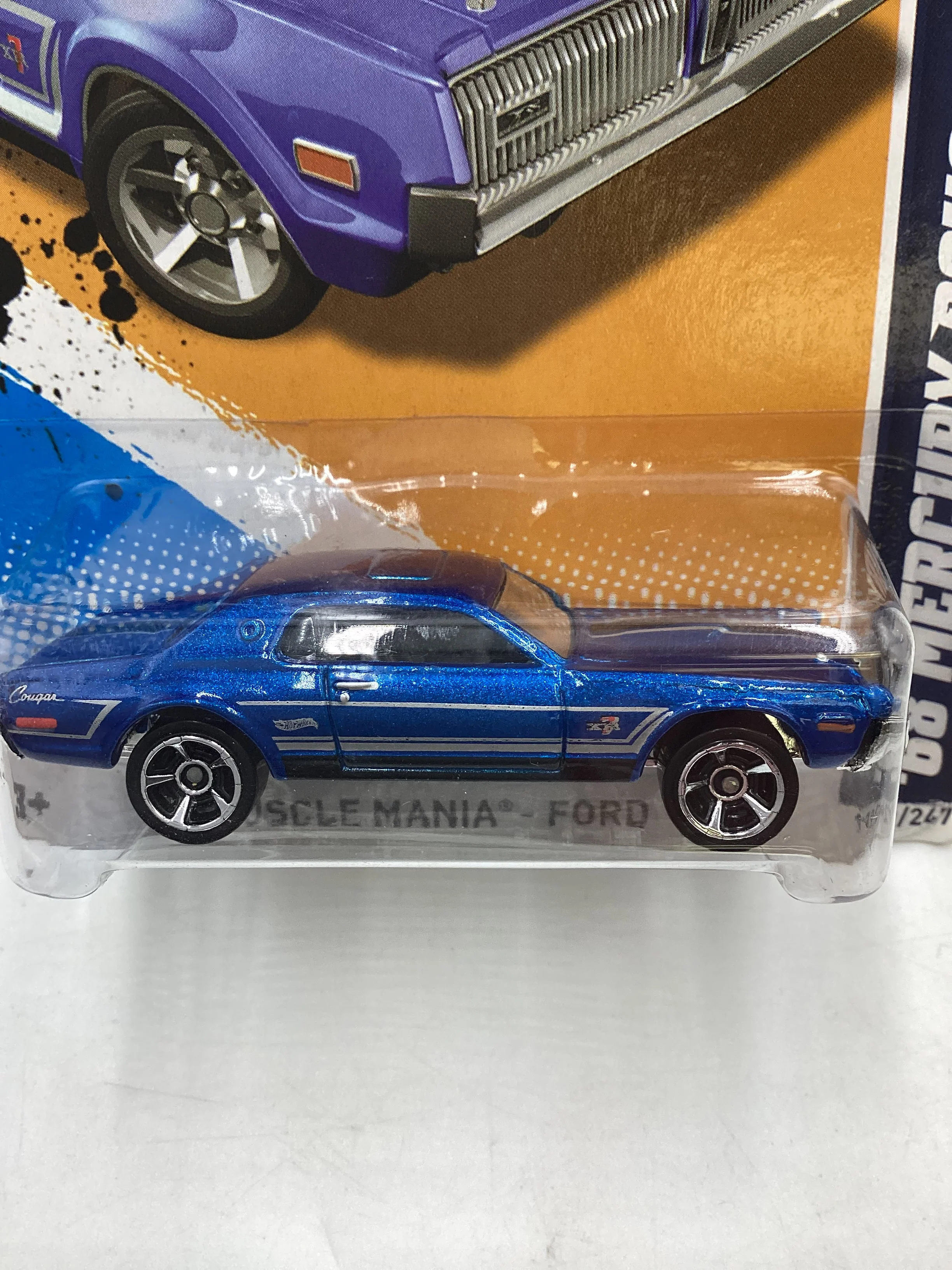 2012 Hot Wheels Muscle Mania Ford #119 68 Mercury Cougar Blue (MC5 Wheels) 40D - Image 3