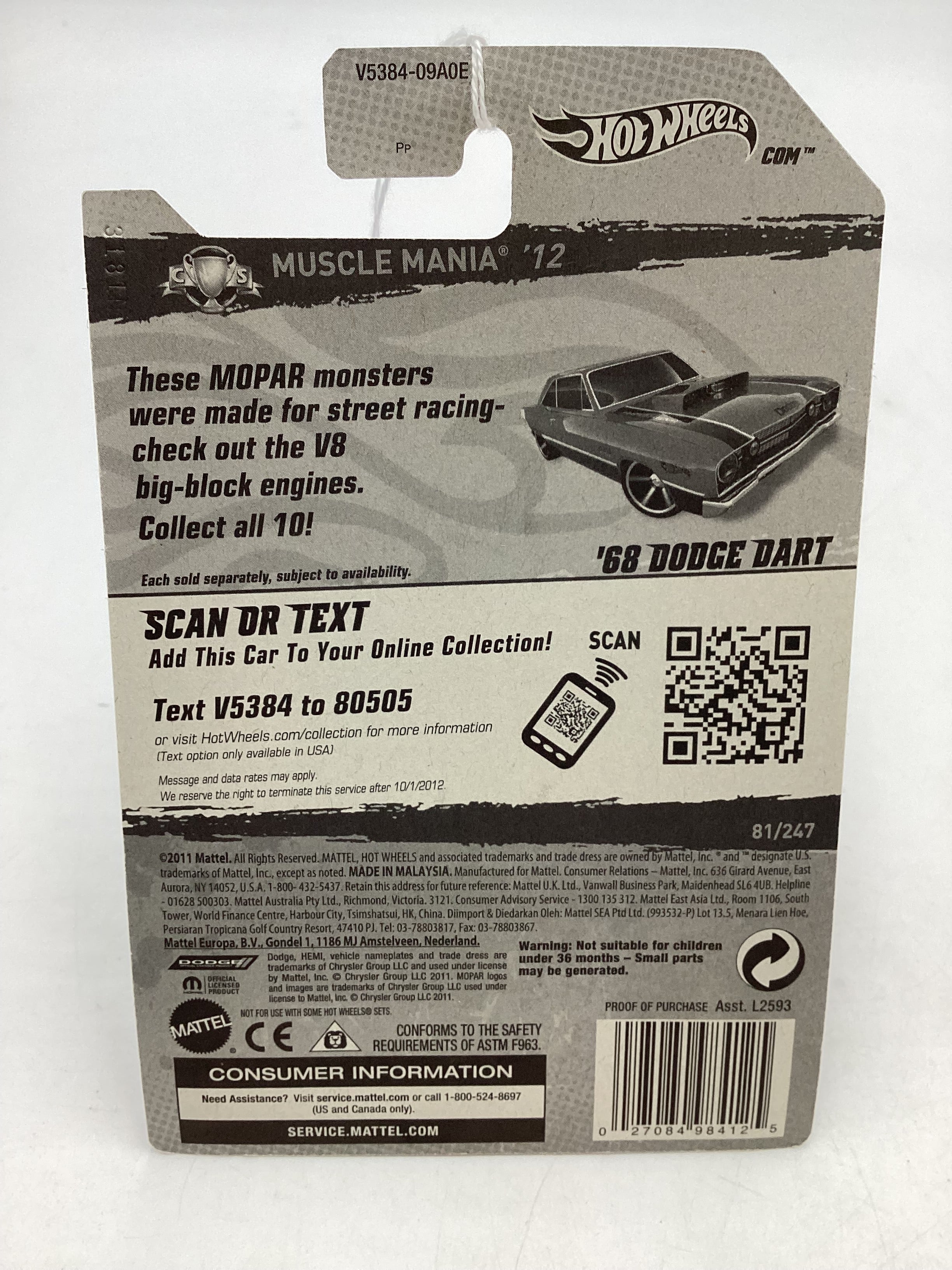 2012 Hot Wheels Muscle Mania Mopar #81 68 Dodge Dart Red 36G - Image 7