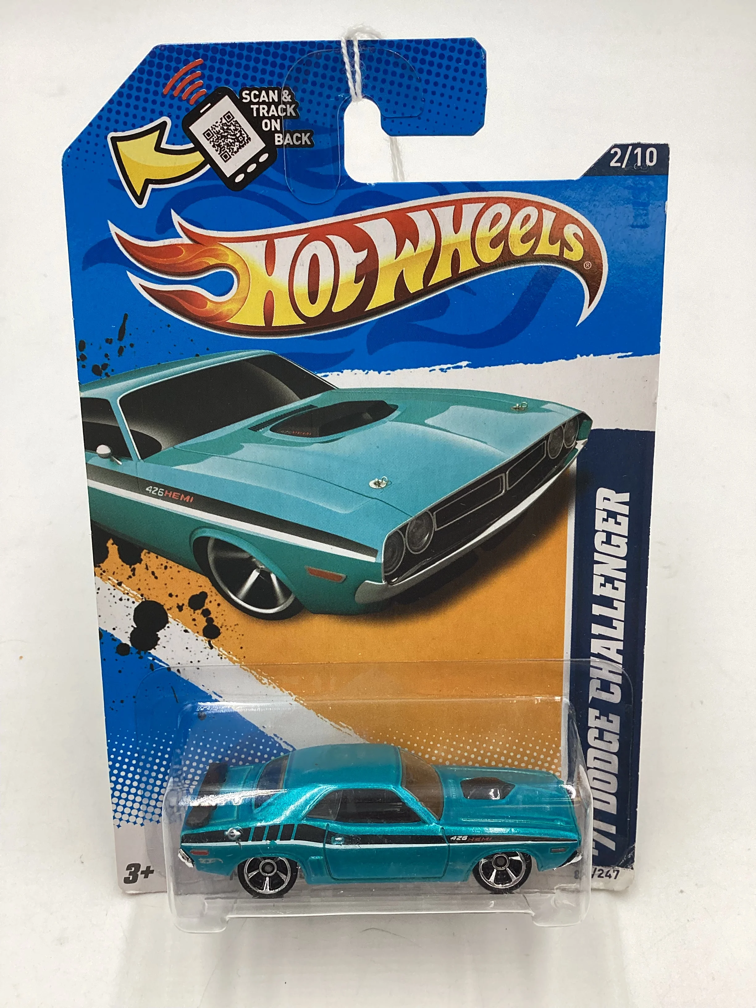 2012 Hot wheels Muscle Mania Mopar #82 71 Dodge Challenger Teal card not perfect 46F - Image 2