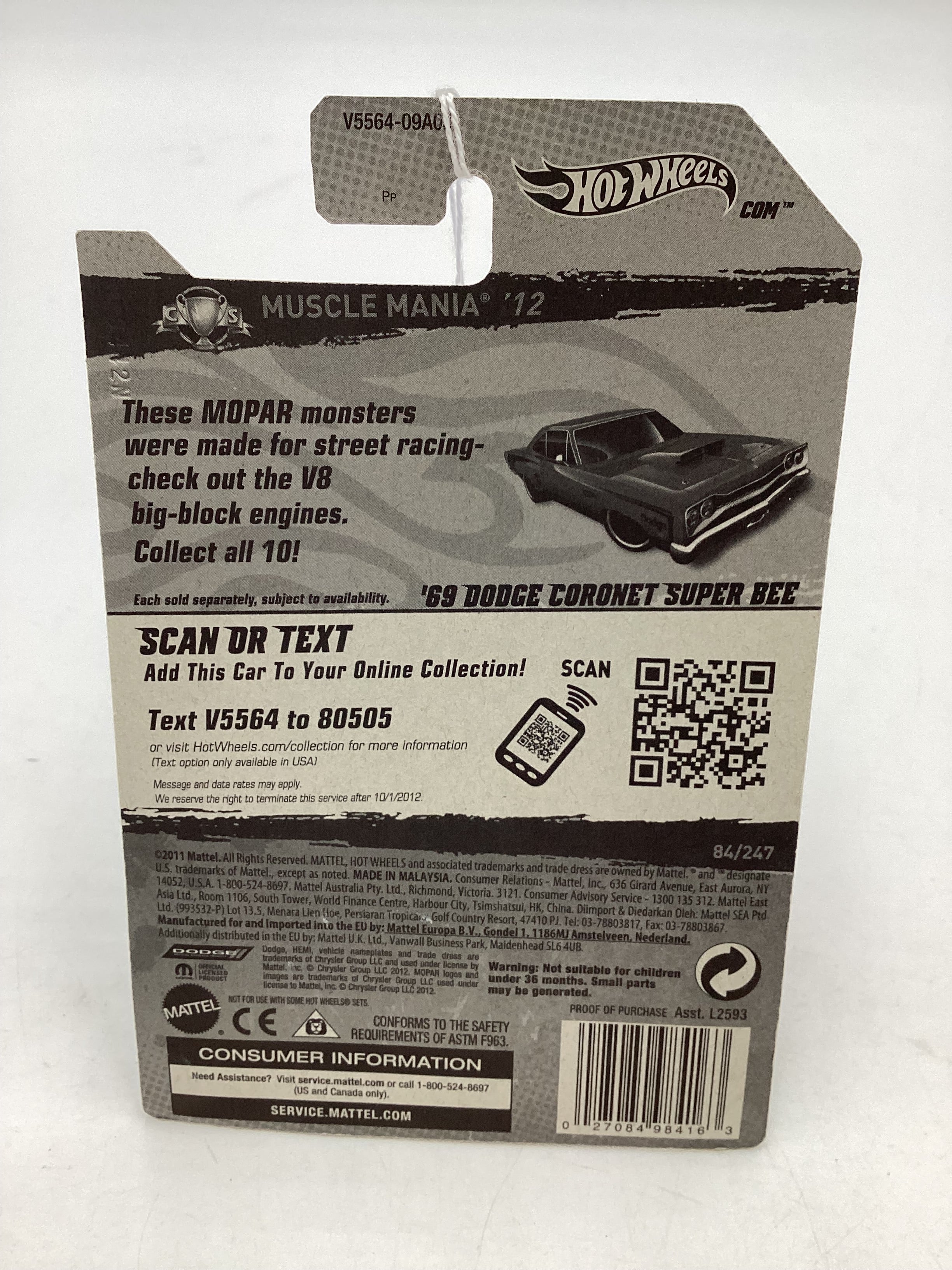 2012 Hot Wheels Muscle Mania Mopar #84 69 Dodge Coronet Super Bee 37G - Image 8
