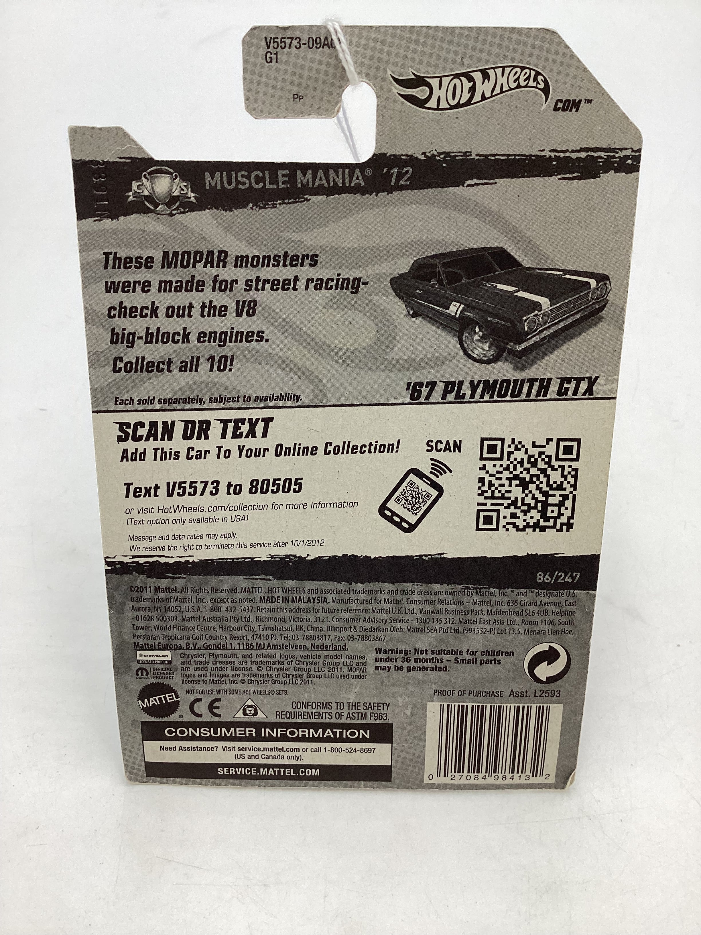 2012 Hot Wheels Muscle Mania Mopar #86 67 Plymouth GTX Purple 36A - Image 7